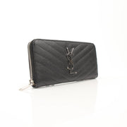 Gold & Beyond Saint Laurent Matelassé Chevron zip-around wallet with gold-tone hardware and embossed logo detail.