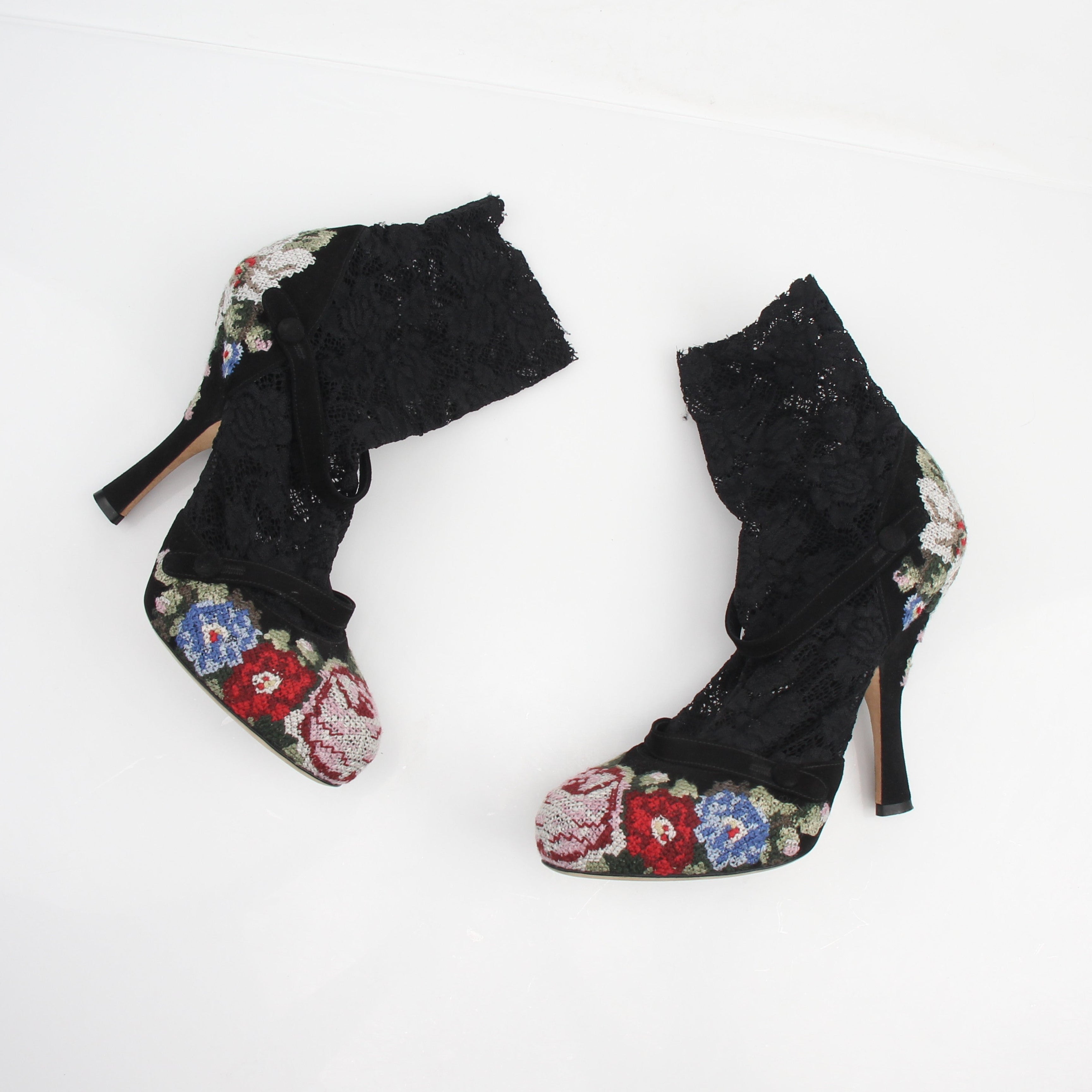 Dolce & Gabbana Runway Black Lace Sock Embroidered Heels