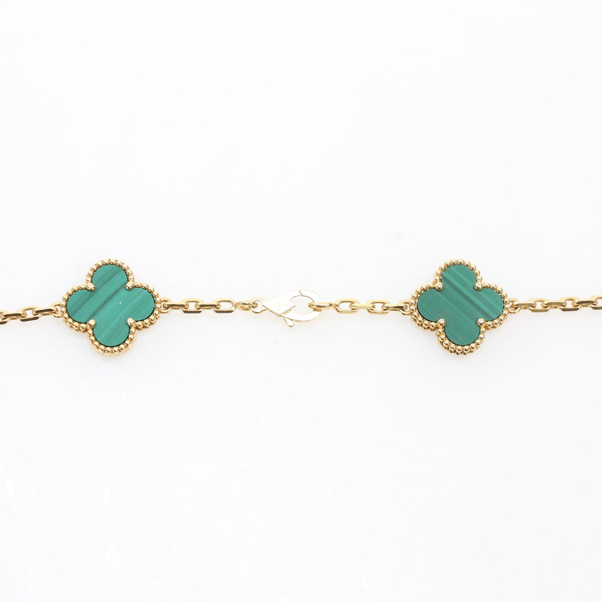 Van Cleef & Arpels Vintage Alhambra malachite 20-motif long necklace in green stone and gold-tone metal