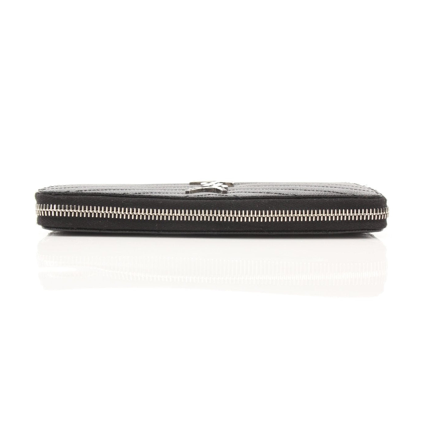Gold & Beyond Saint Laurent Matelassé Chevron zip-around wallet with quilted leather and gold-tone zipper detail.