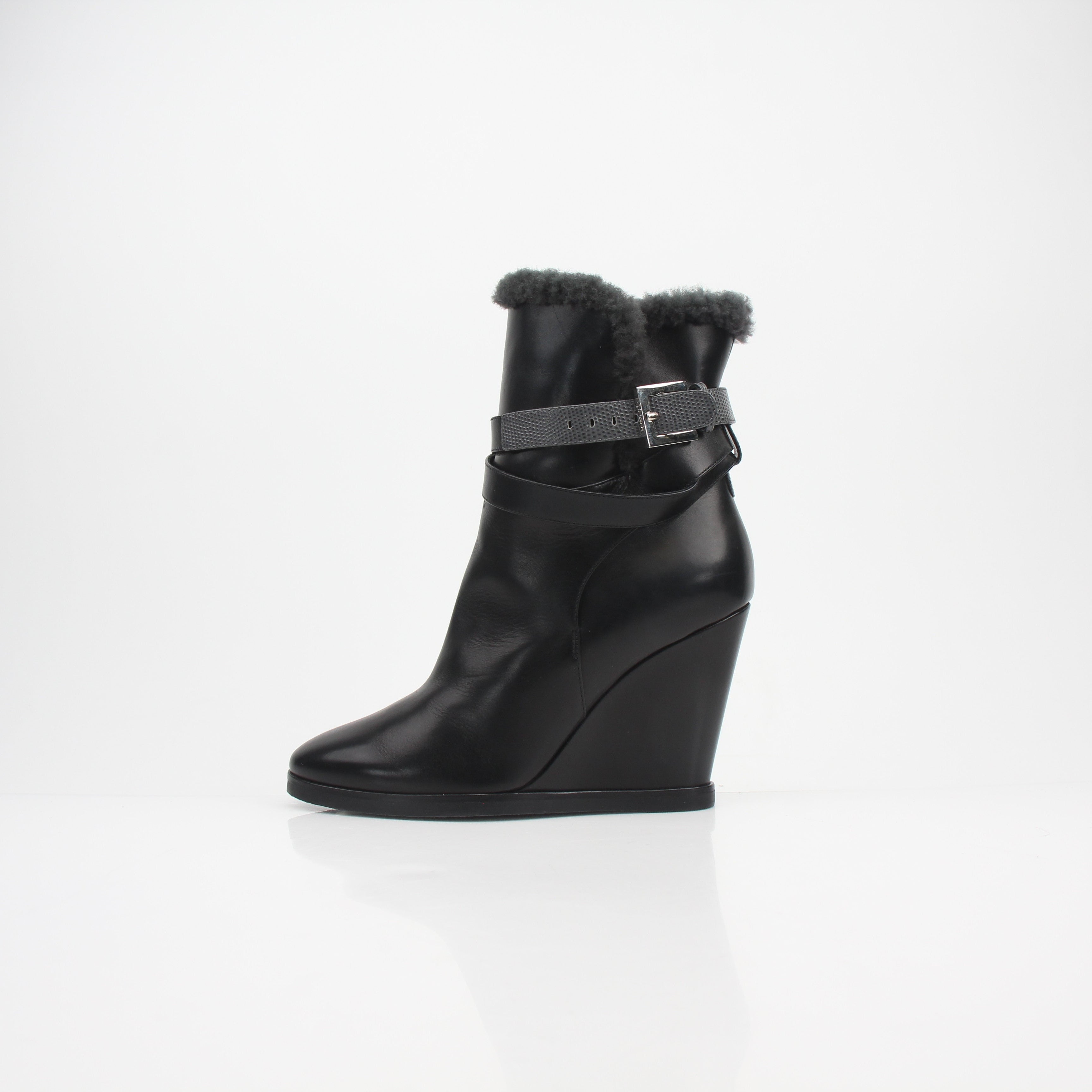 Fendi Shearling Ankle Wedge Boots