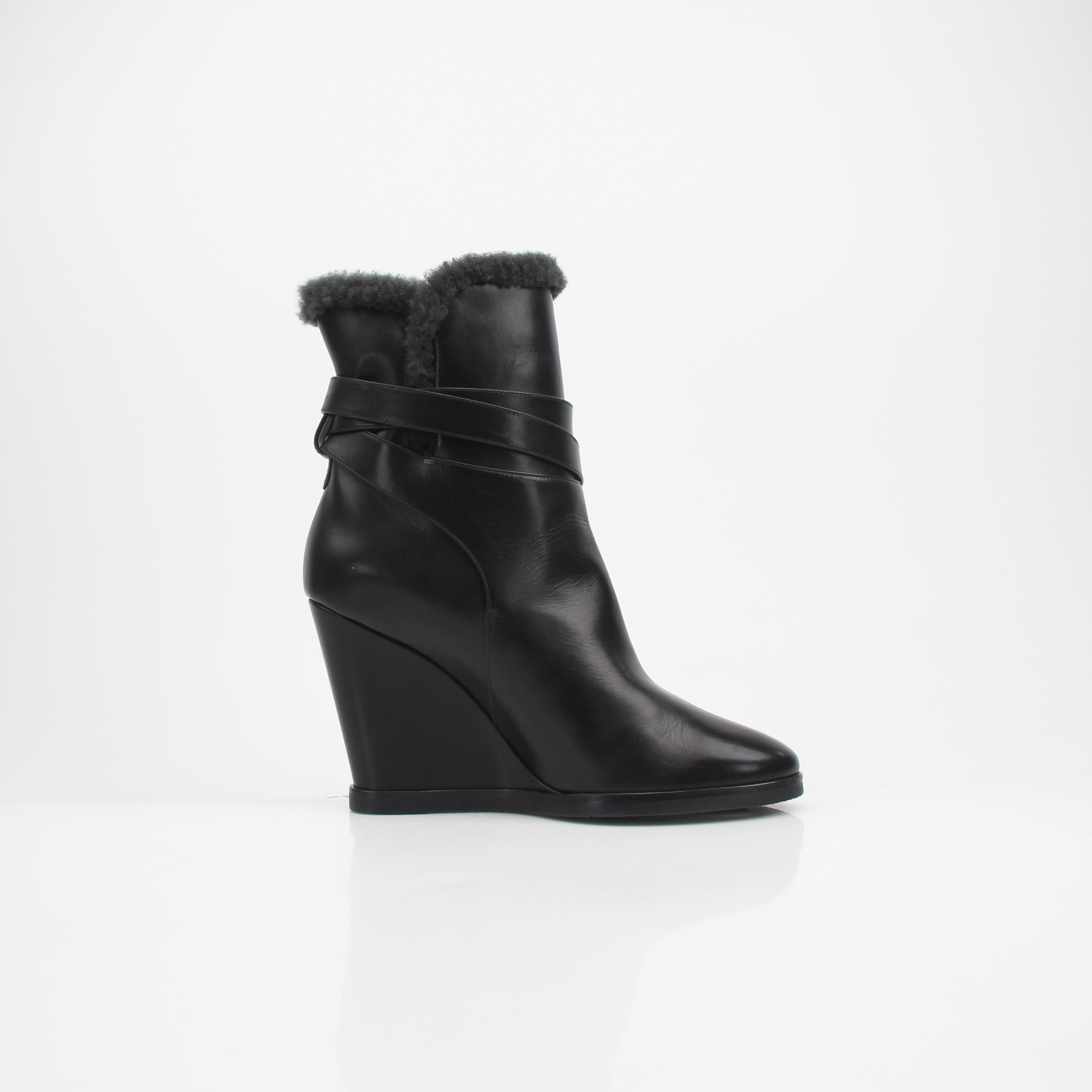 Fendi Shearling Ankle Wedge Boots