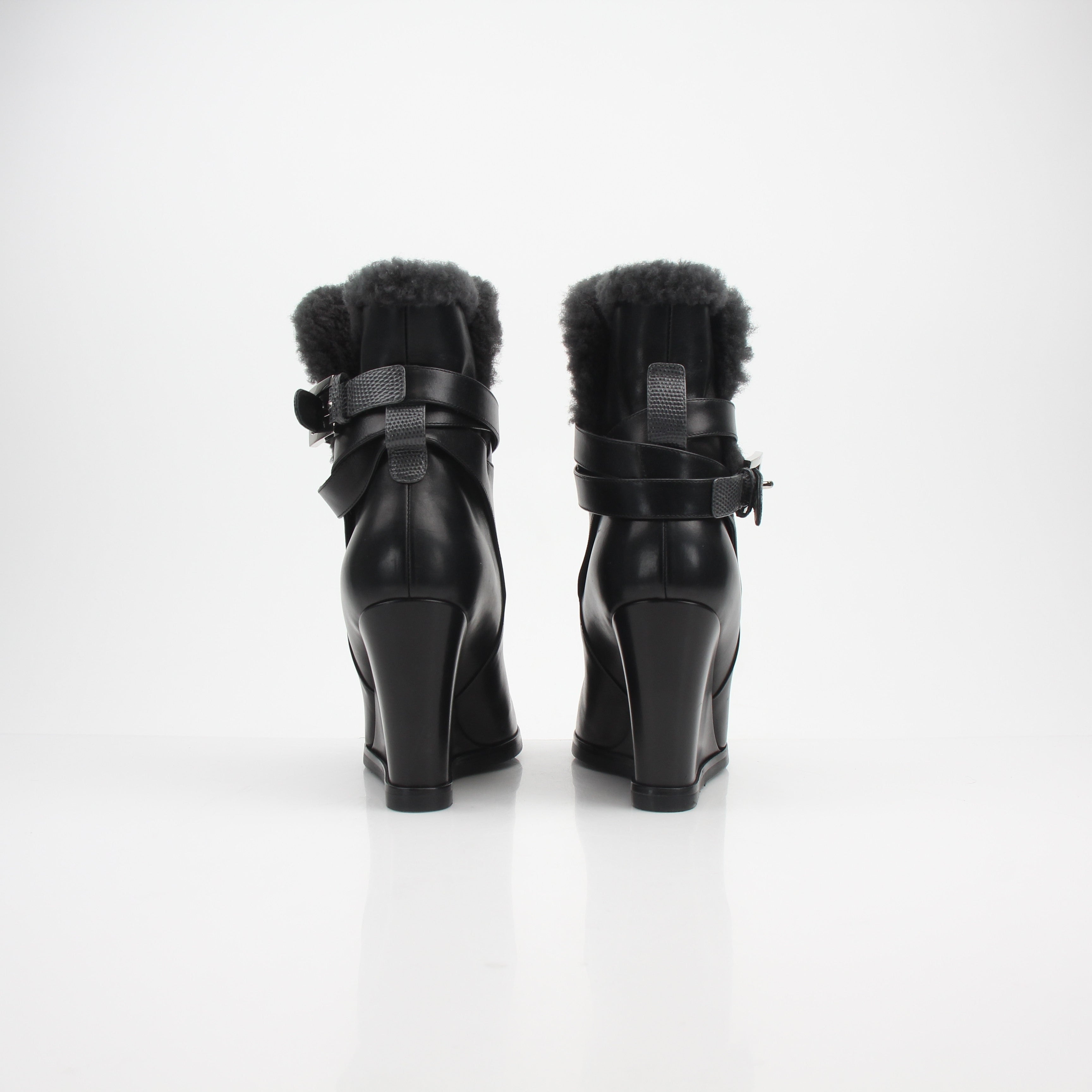 Fendi Shearling Ankle Wedge Boots