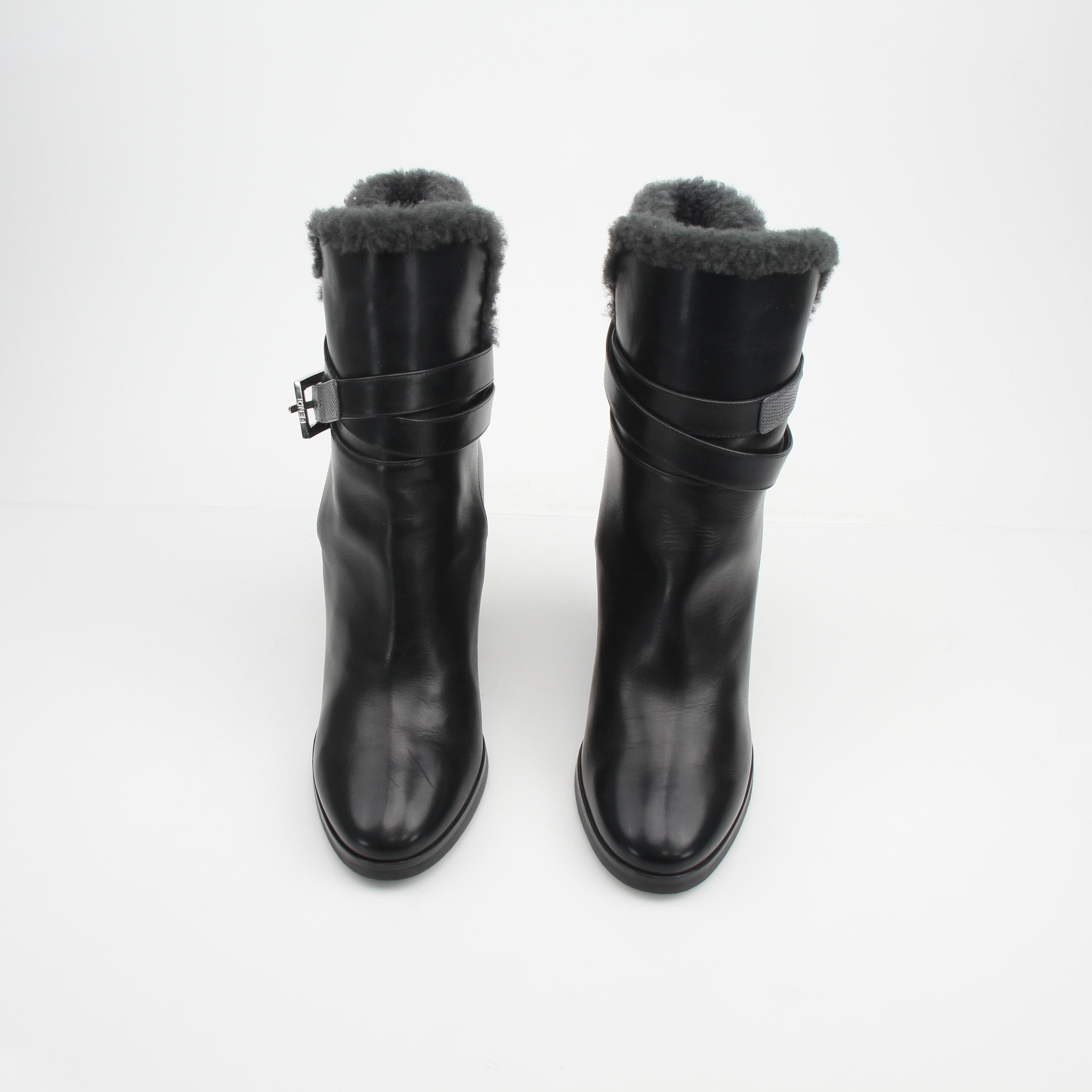 Fendi Shearling Ankle Wedge Boots