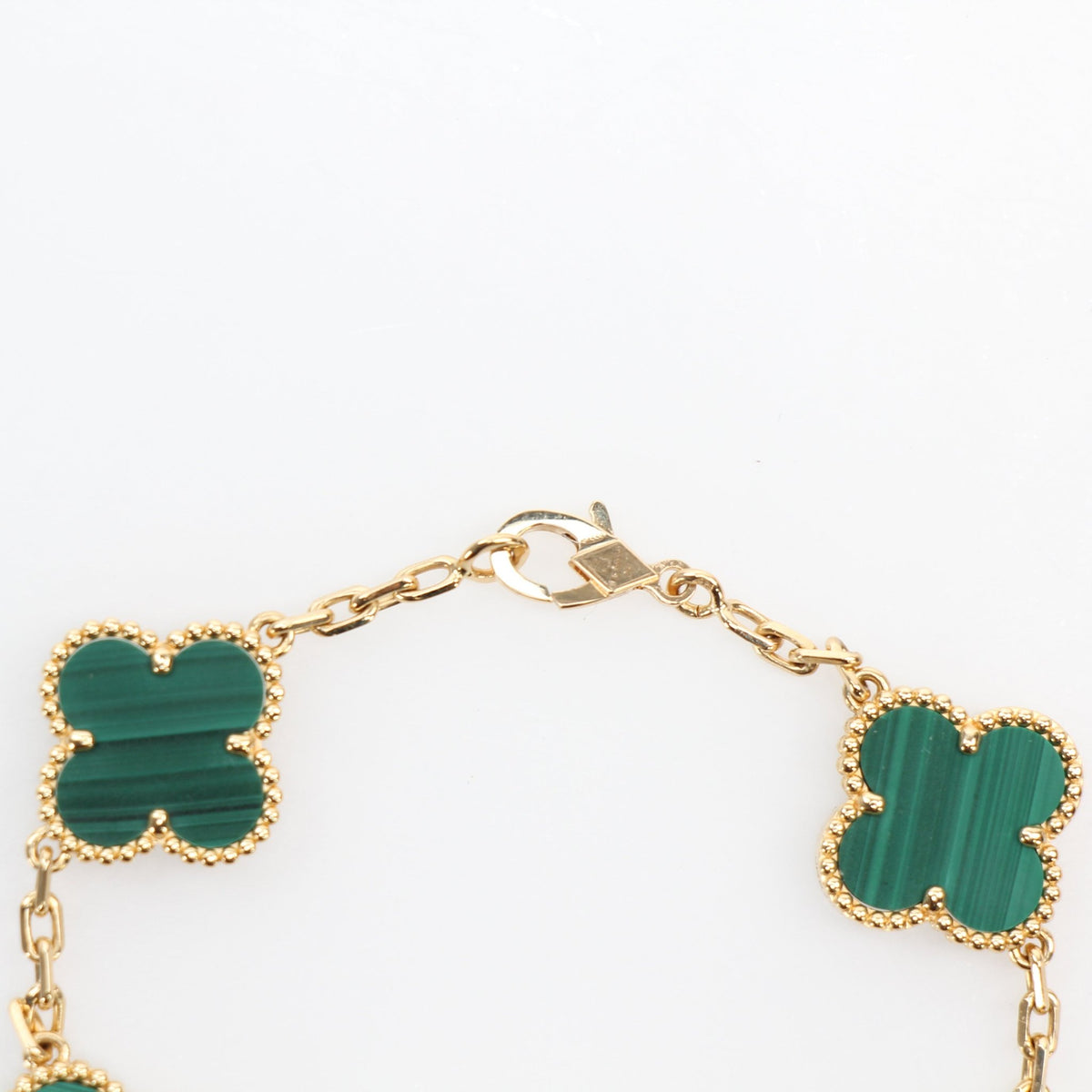 Van Cleef & Arpels Vintage Alhambra malachite 5-motif bracelet in green stone and gold-tone metal