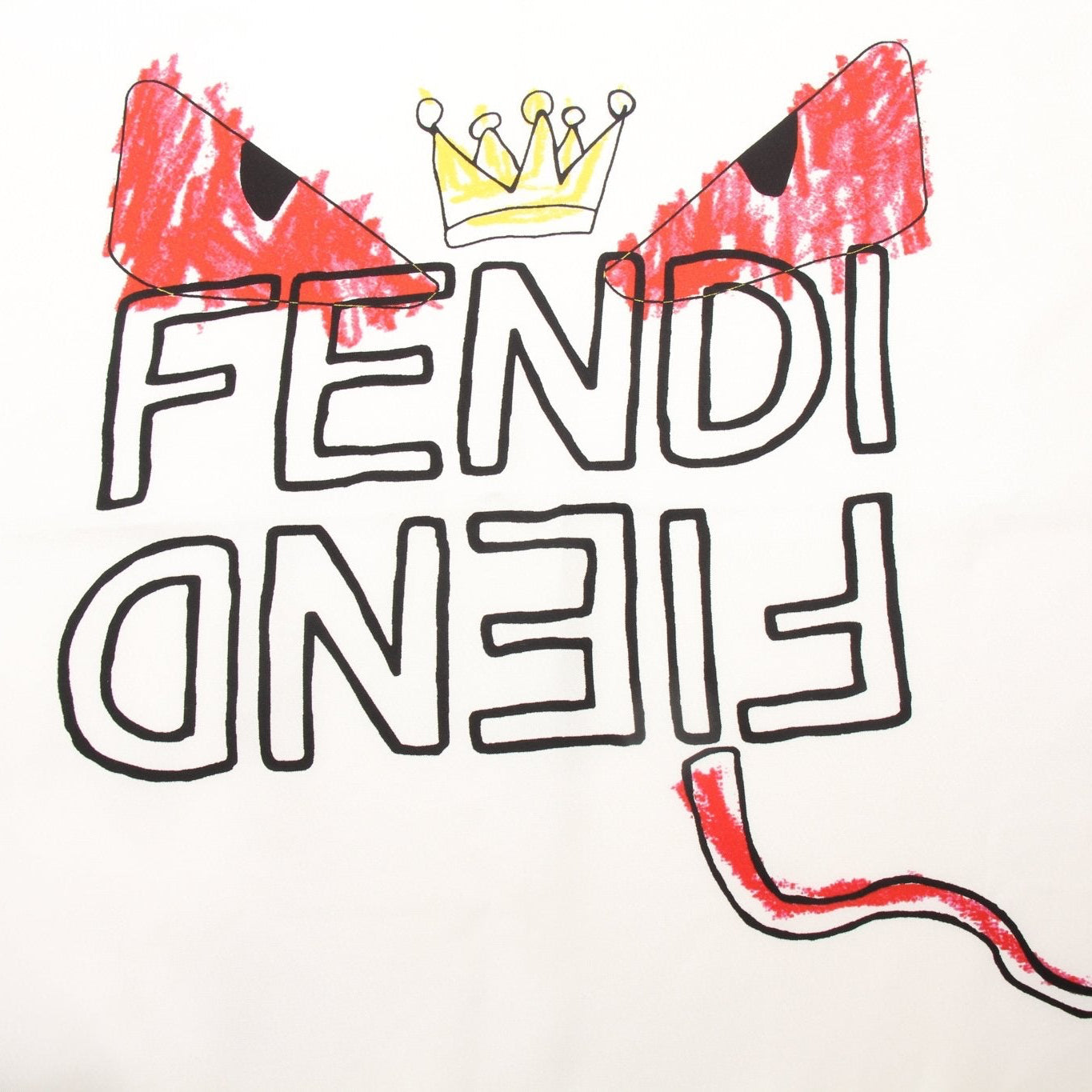White silk Fendi “King Demon” scarf with intricate design, displayed as a stylish accessory in a high-quality image.