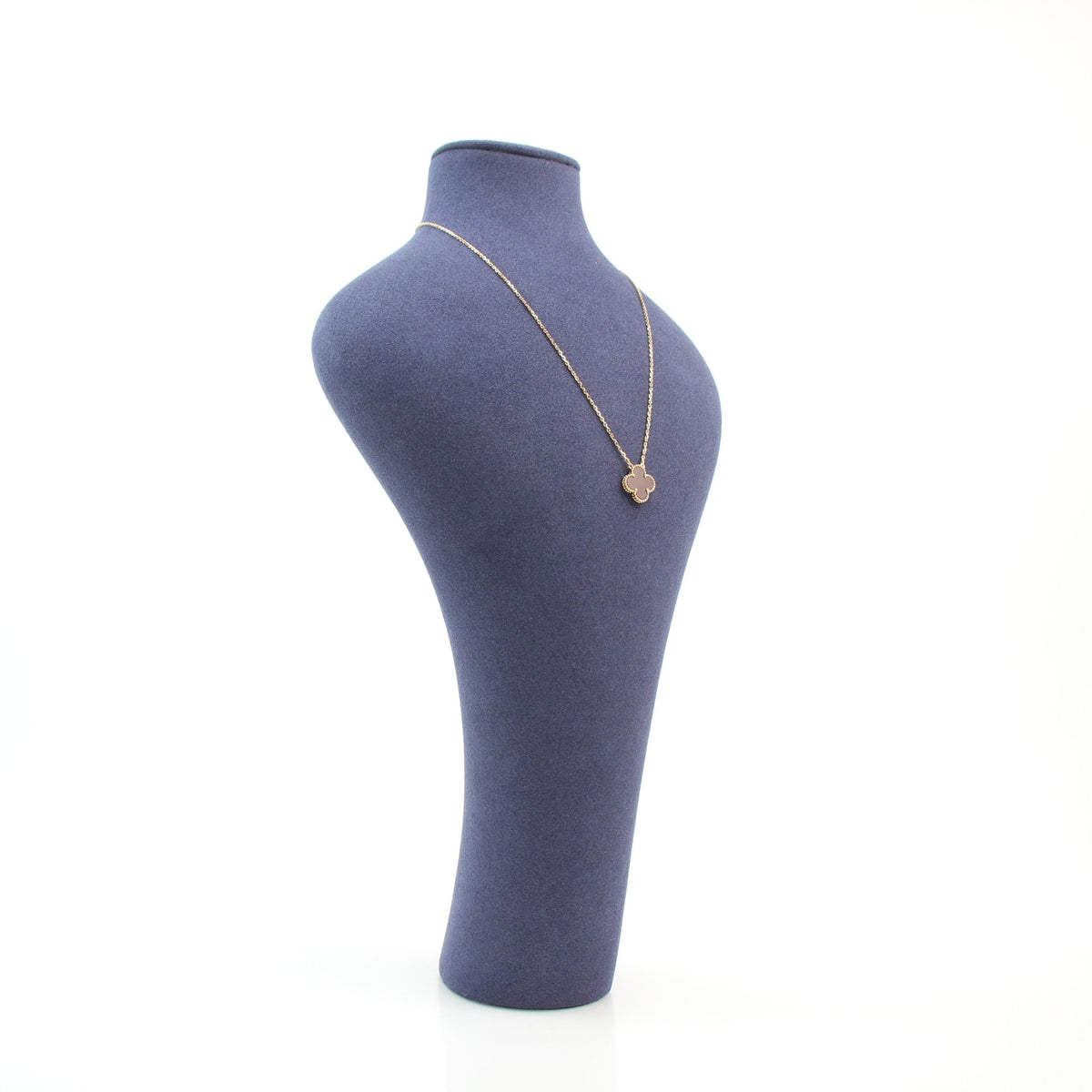 Gold & Beyond Van Cleef & Arpels Vintage Alhambra carnelian pendant necklace in gold jewelry display