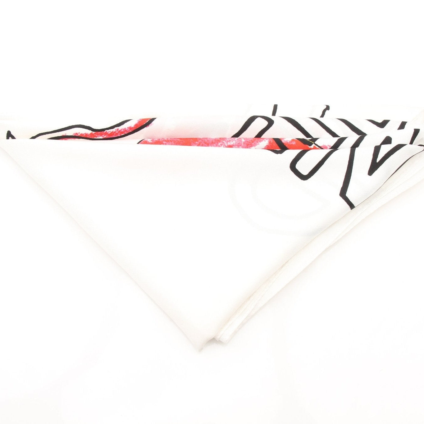 White silk Fendi “King Demon” scarf with intricate demon and crown design, styled as a luxury accessories piece.