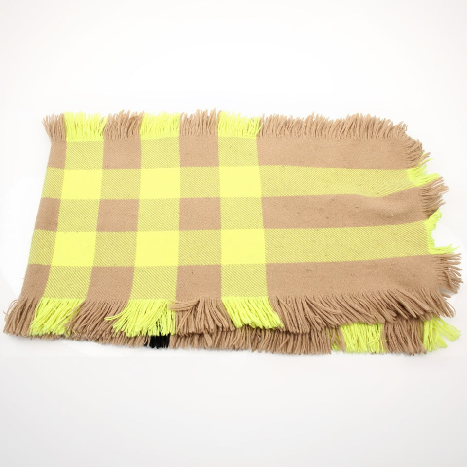 Gold & Beyond Burberry London Check Fringe Scarf, stylish accessories with classic plaid pattern and fringe details.