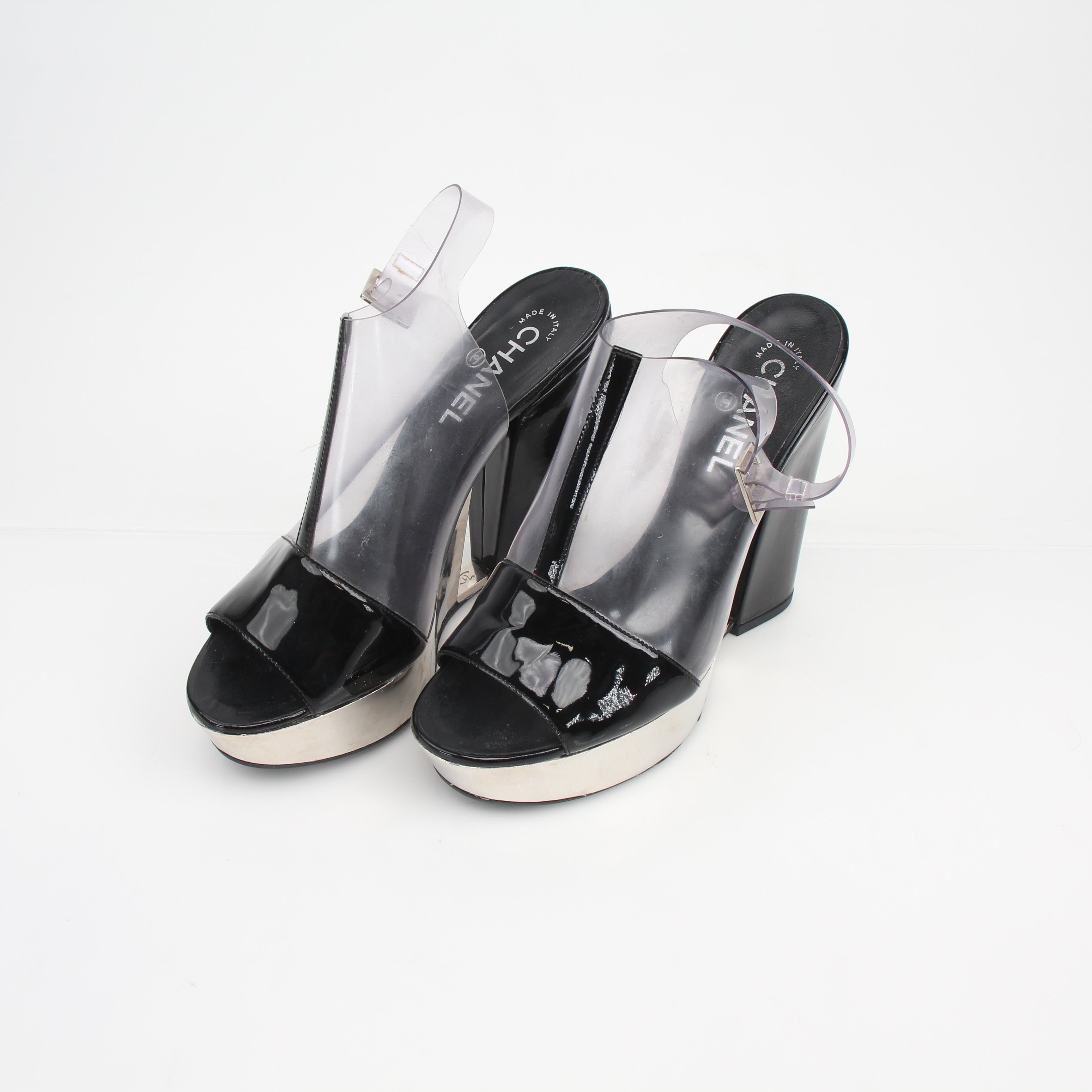 Chanel Vintage PVC Slingback Platform Heels