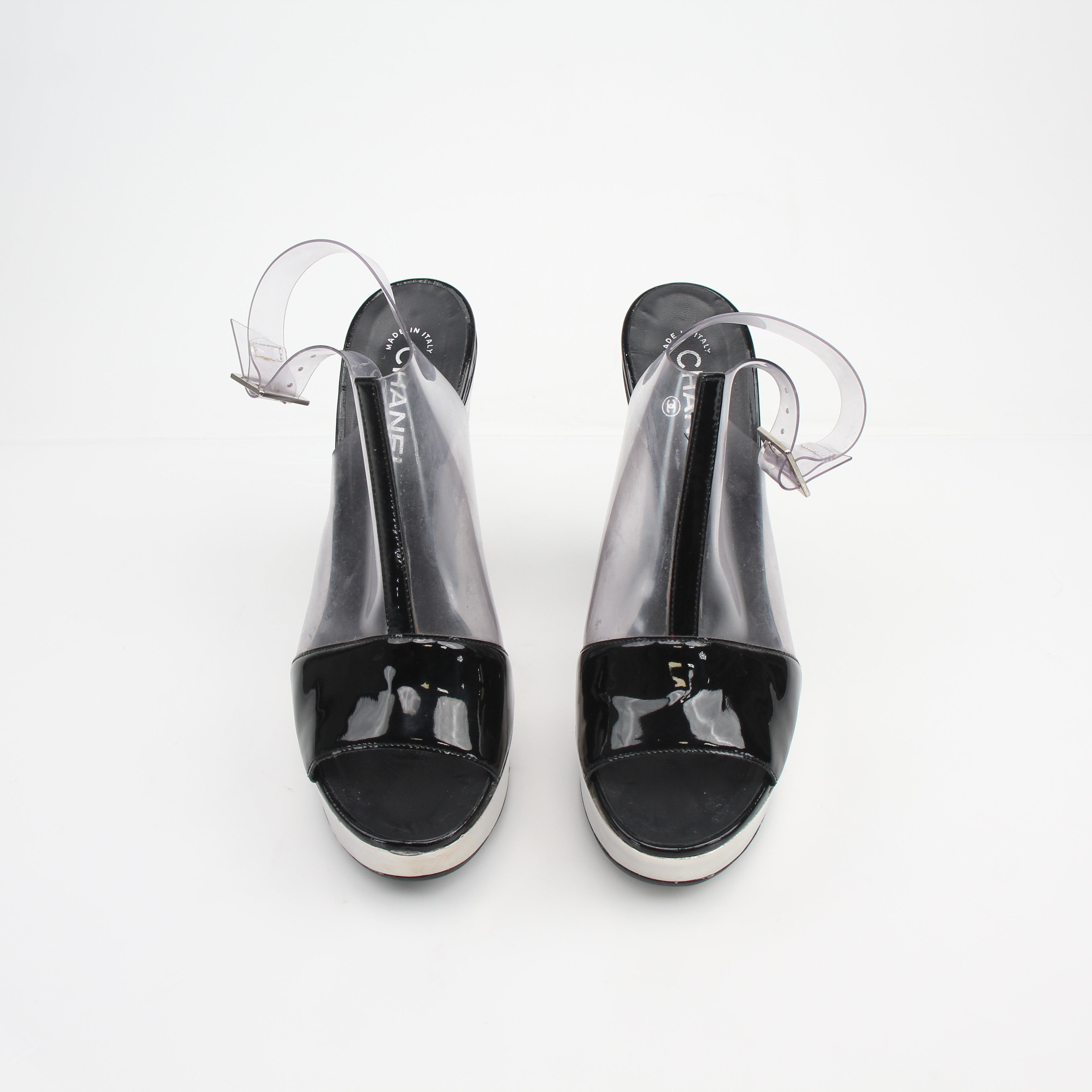 Chanel Vintage PVC Slingback Platform Heels