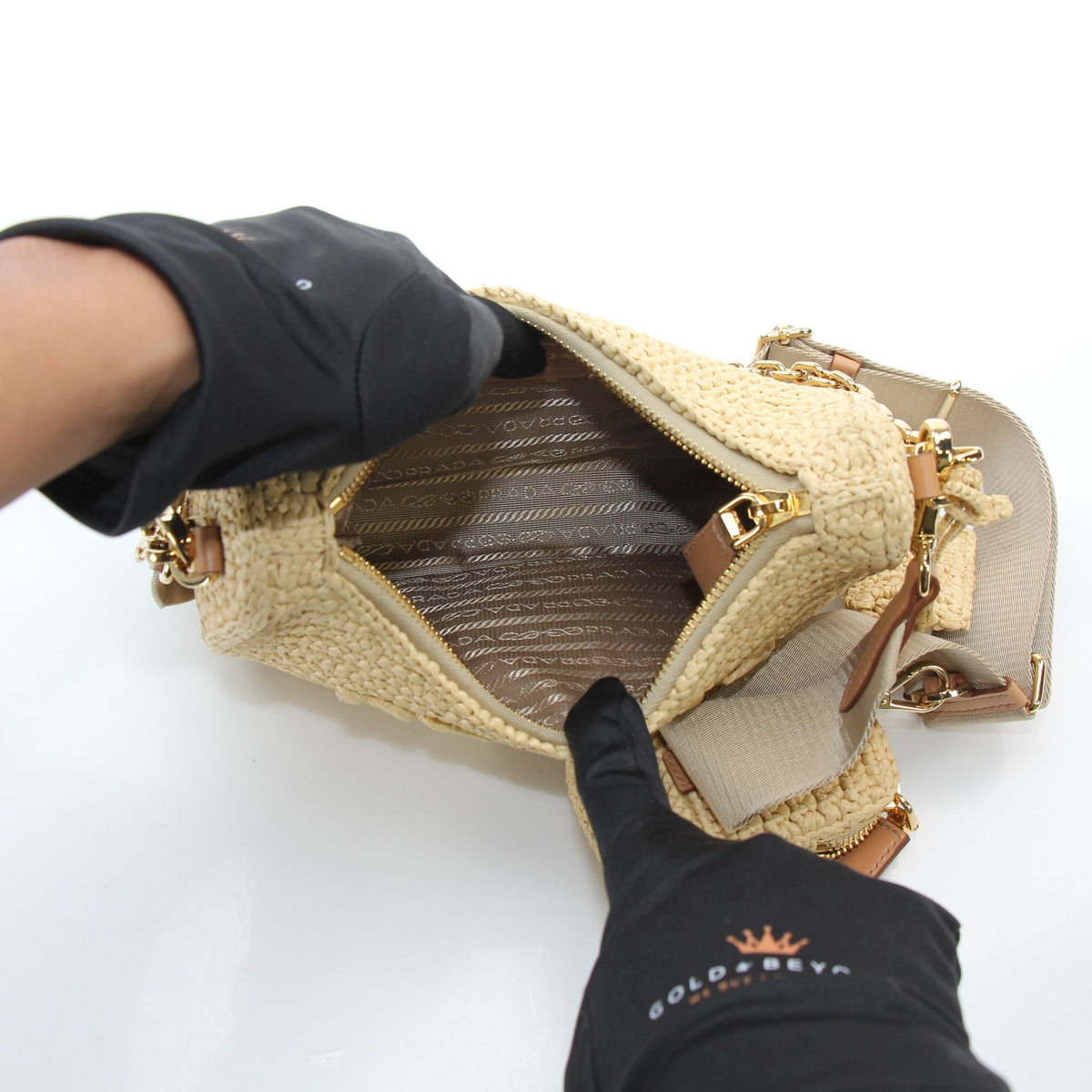Prada Natural Raffia Crochet Re-Edition 2005 shoulder bag with woven texture and leather details