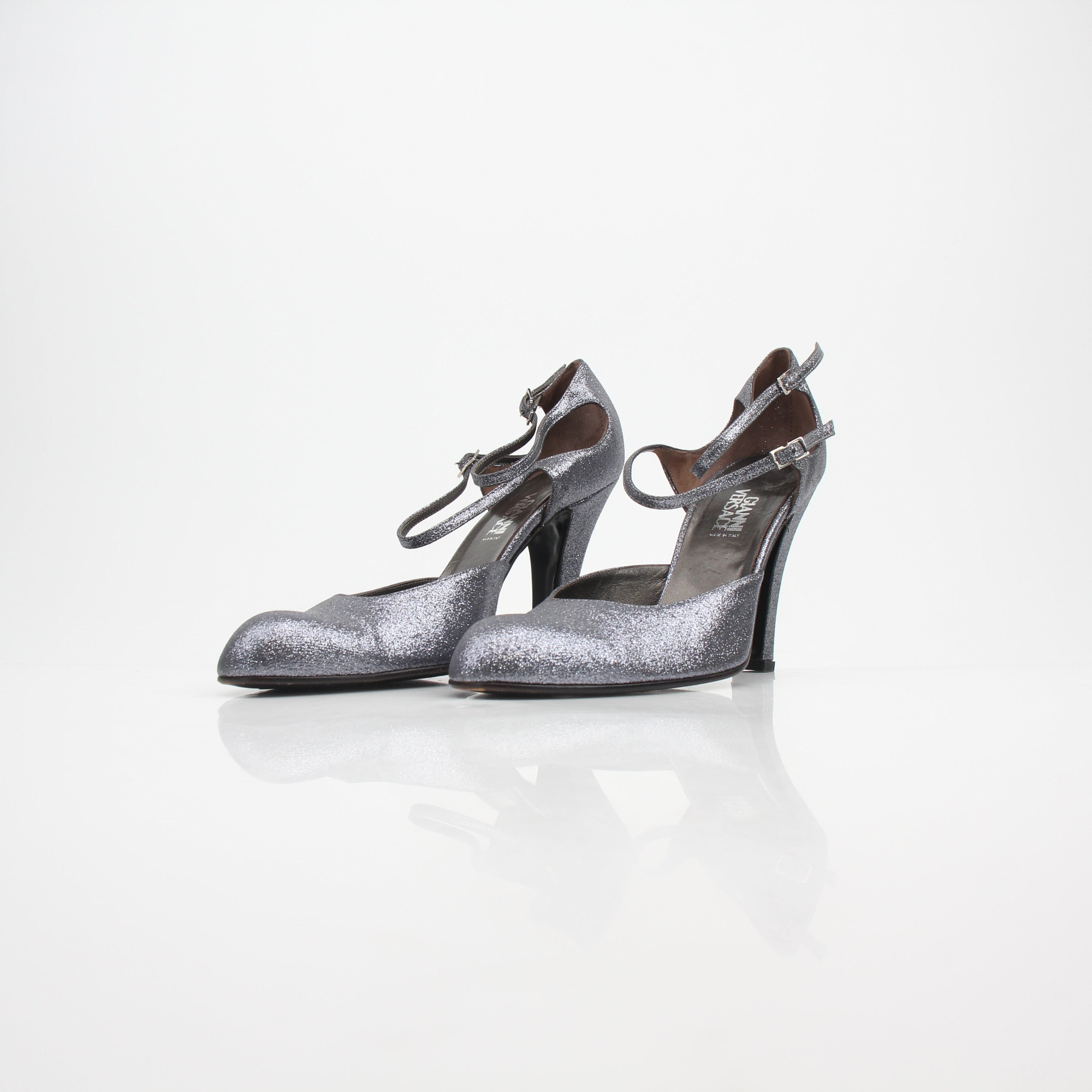 Versace Glittered Double Ankle Strap Heels