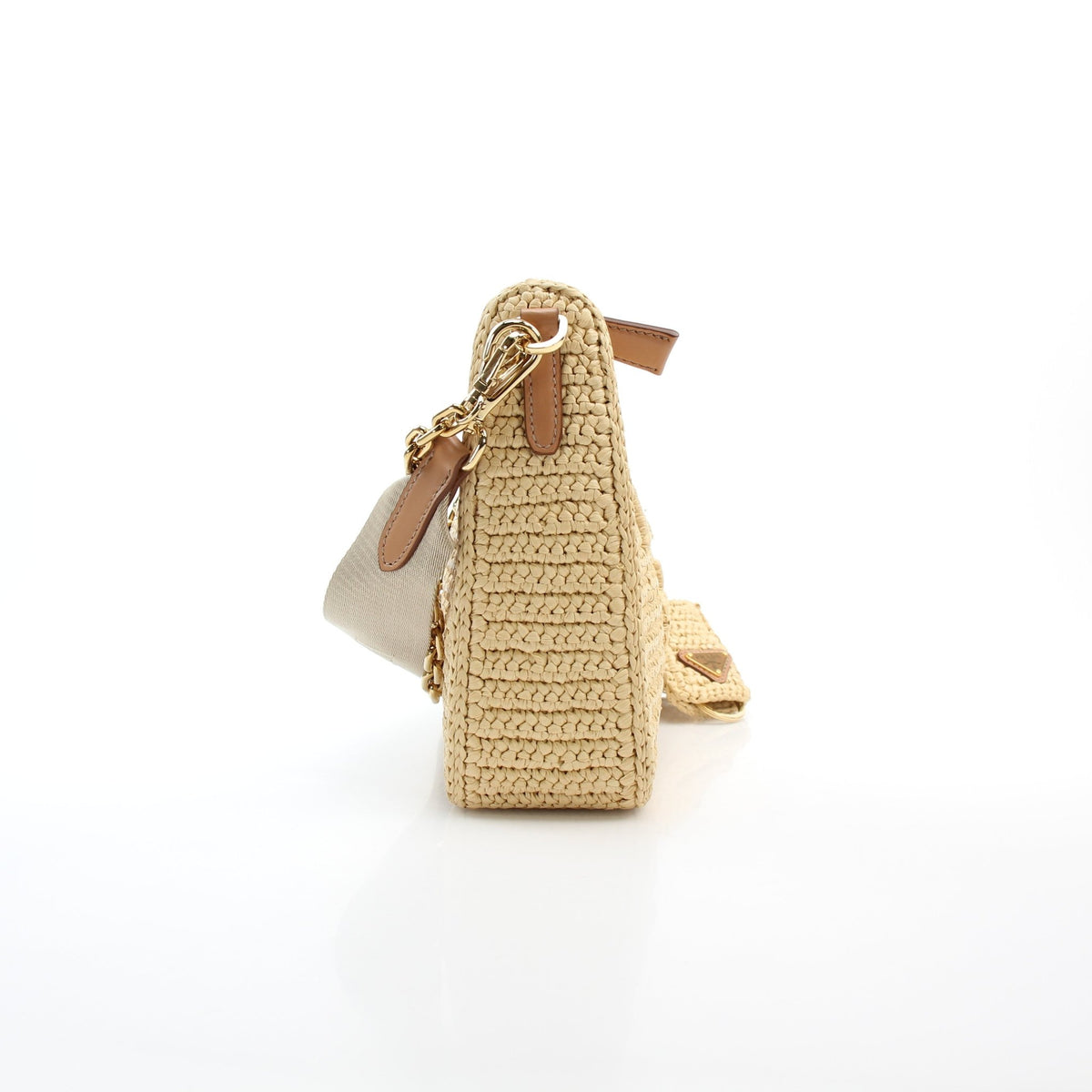 Prada Natural Raffia Crochet Re-Edition 2005 shoulder bag, woven handbag with leather trim by Gold & Beyond