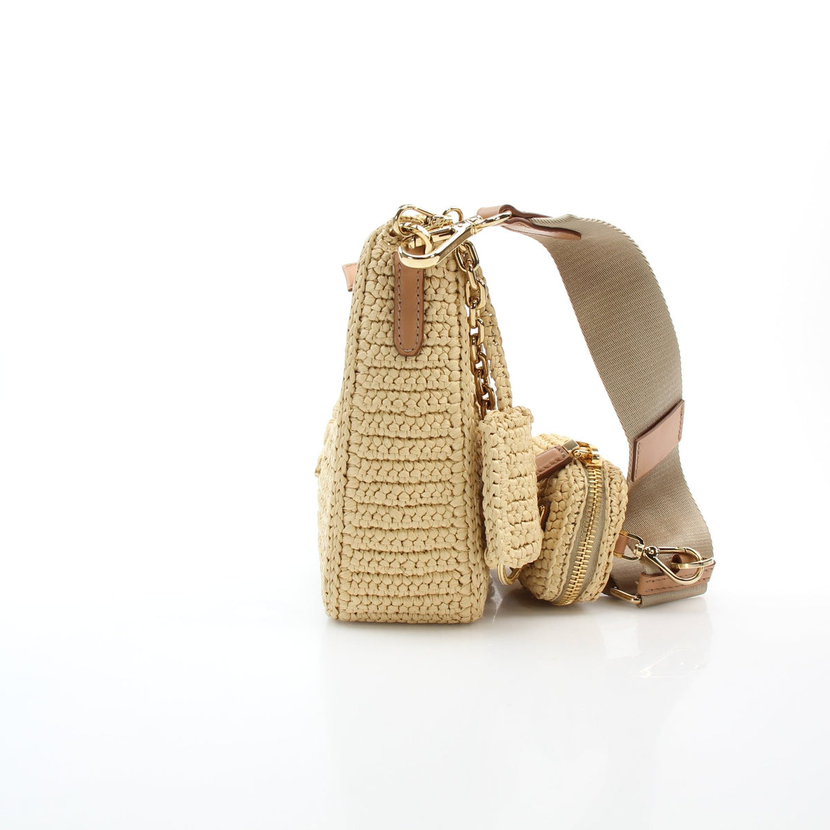 Prada Natural Raffia Crochet Re-Edition 2005 shoulder bag with woven texture and leather details