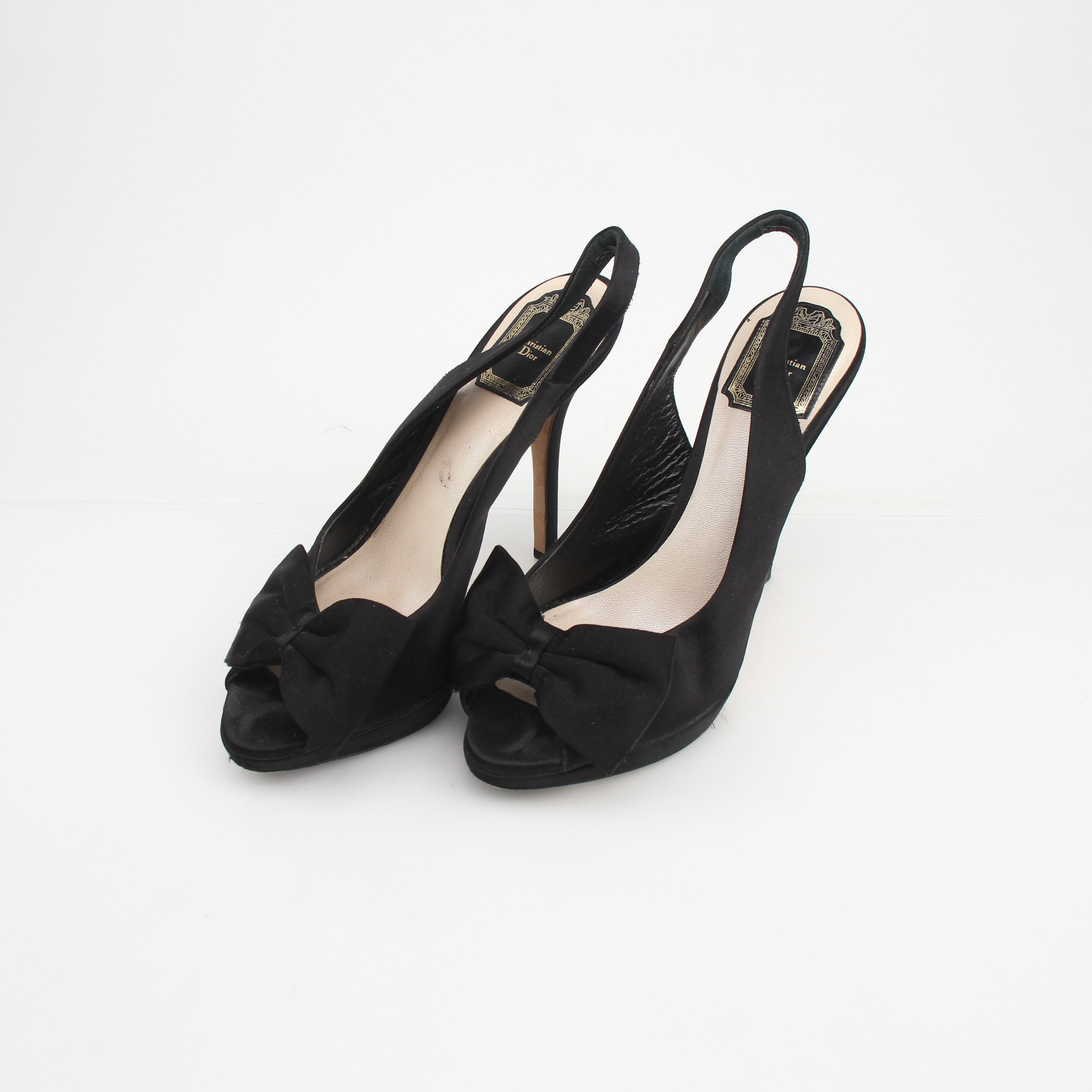 Christian Dior Bow Accent Slingback Peep Toe Heels