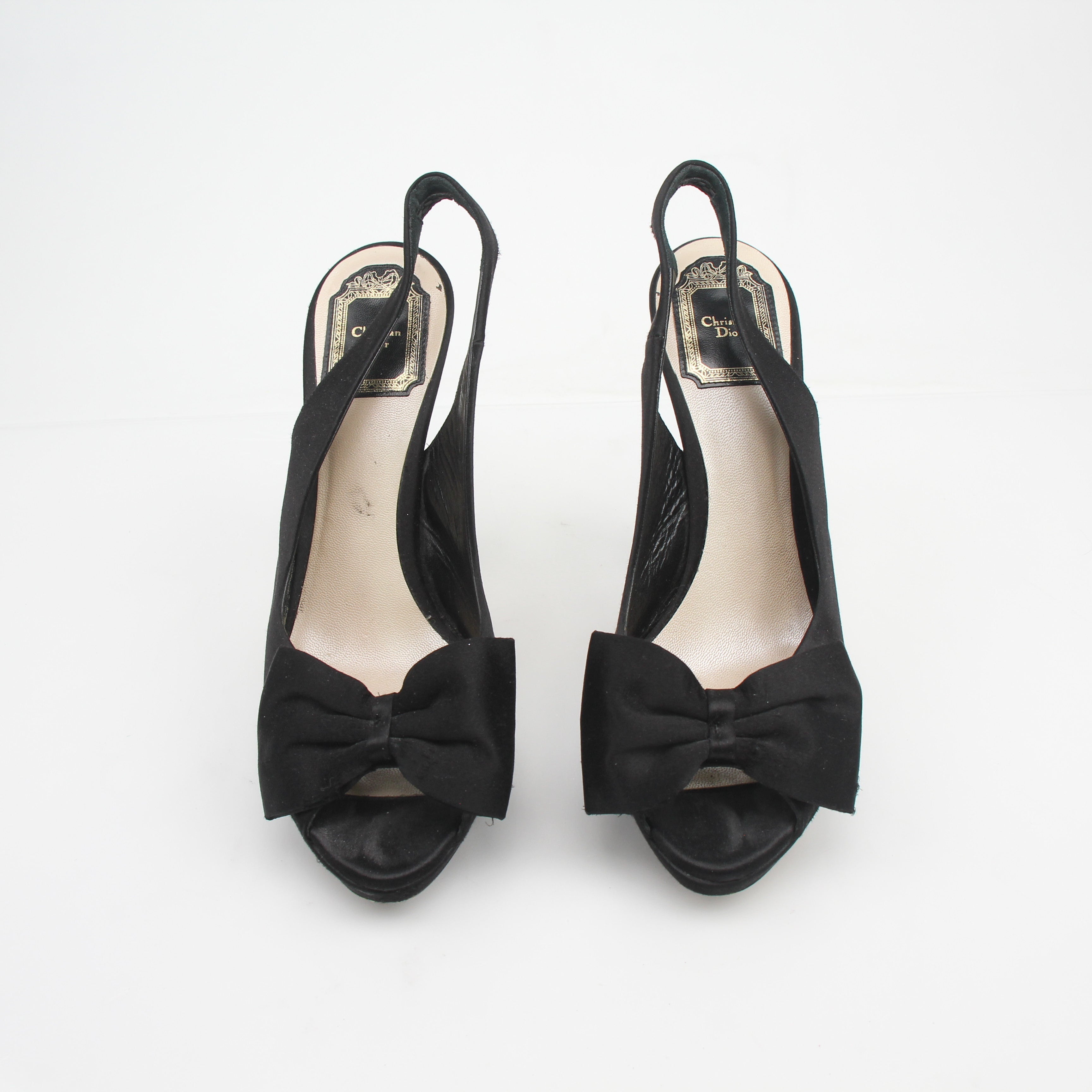 Christian Dior Bow Accent Slingback Peep Toe Heels