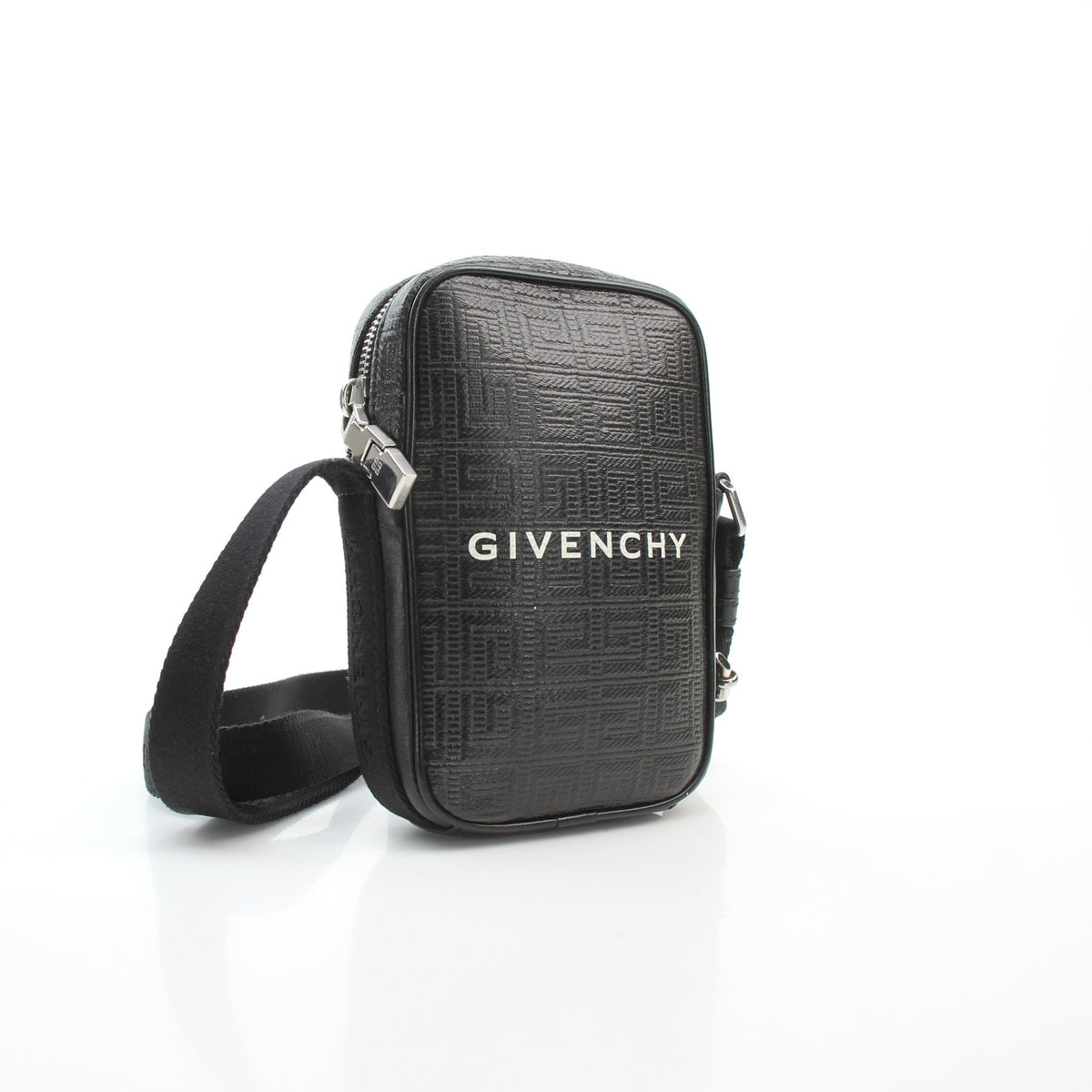 Givenchy black 4G coated canvas small vertical crossbody bag with adjustable strap