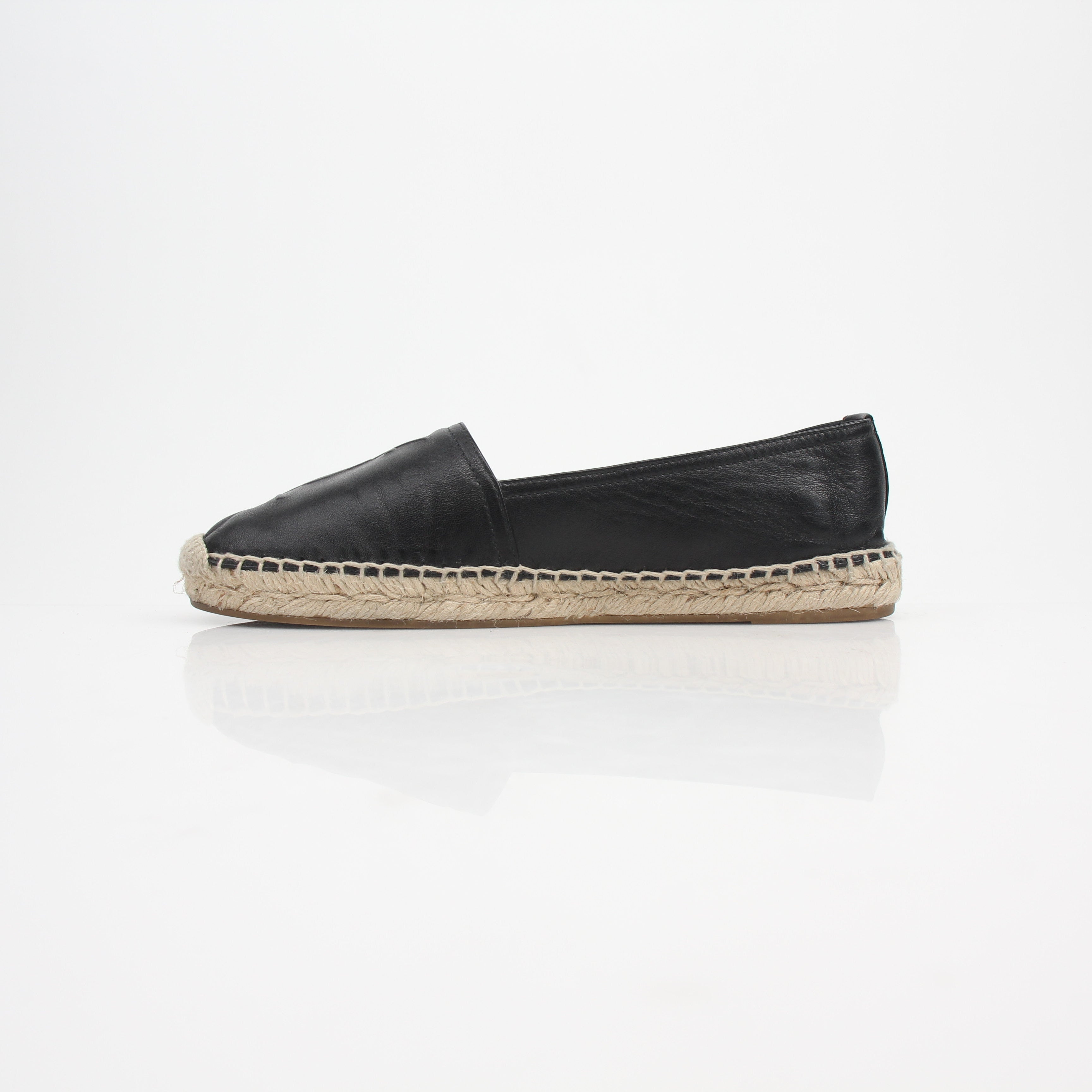 Saint Laurent YSL Logo Embossed Lambskin Espadrille Flats