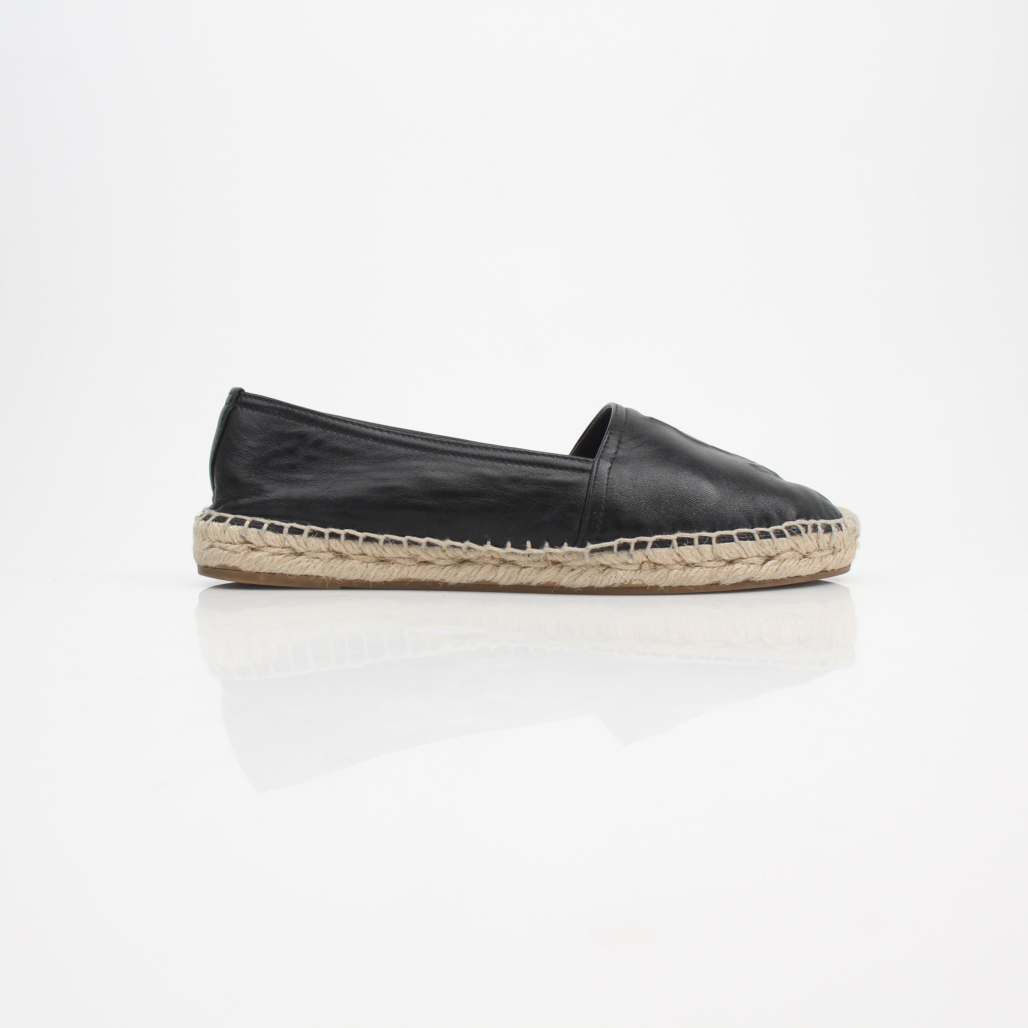 Saint Laurent YSL Logo Embossed Lambskin Espadrille Flats