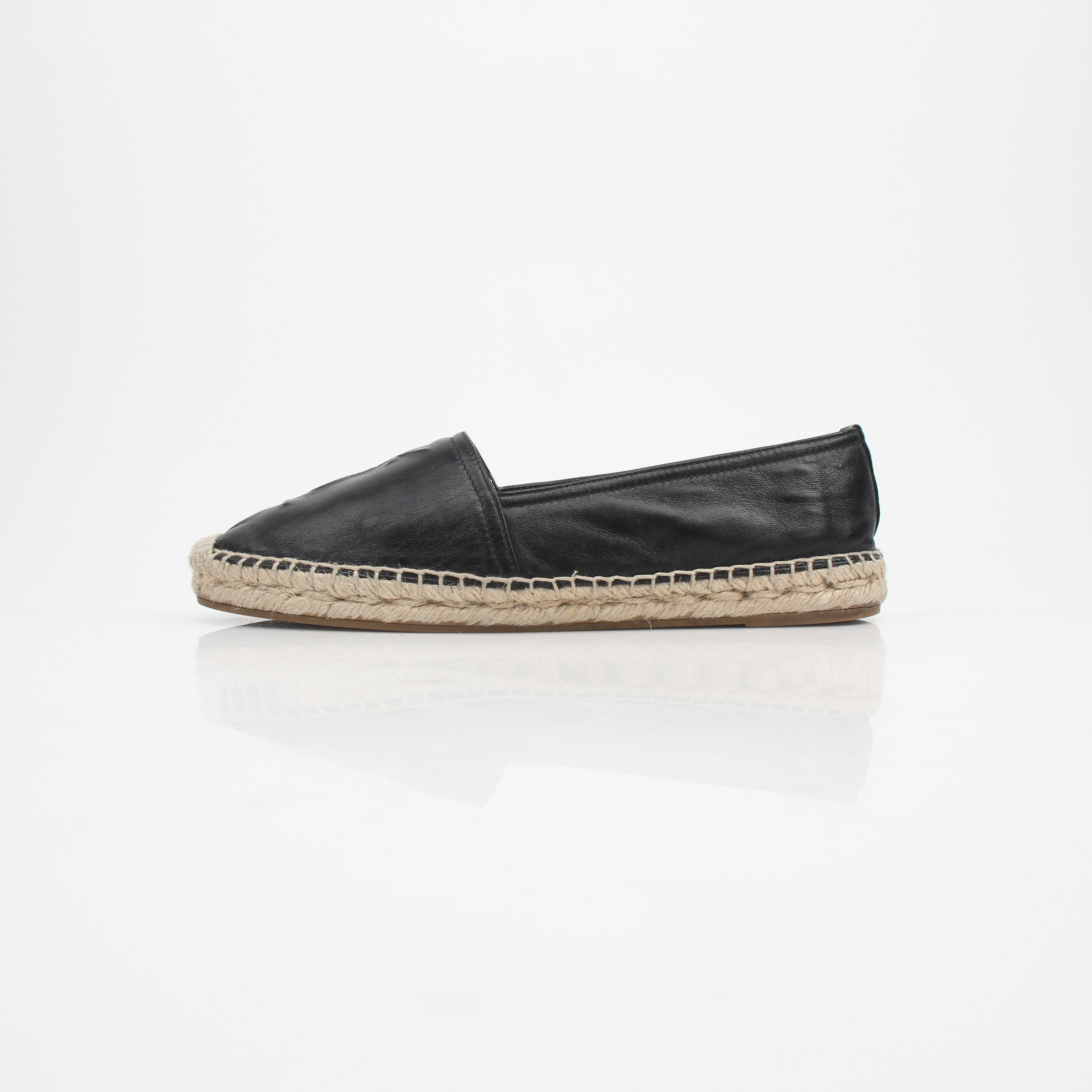 Saint Laurent YSL Logo Embossed Lambskin Espadrille Flats