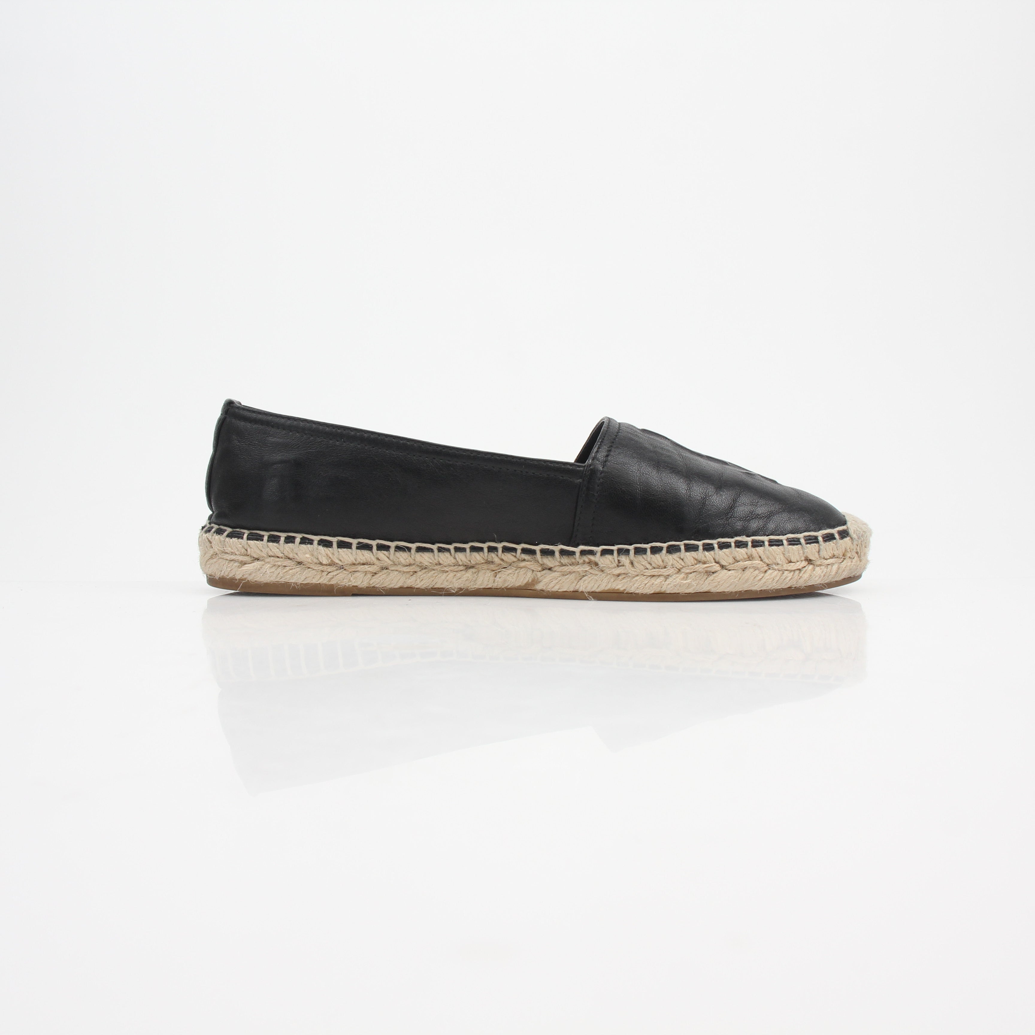 Saint Laurent YSL Logo Embossed Lambskin Espadrille Flats