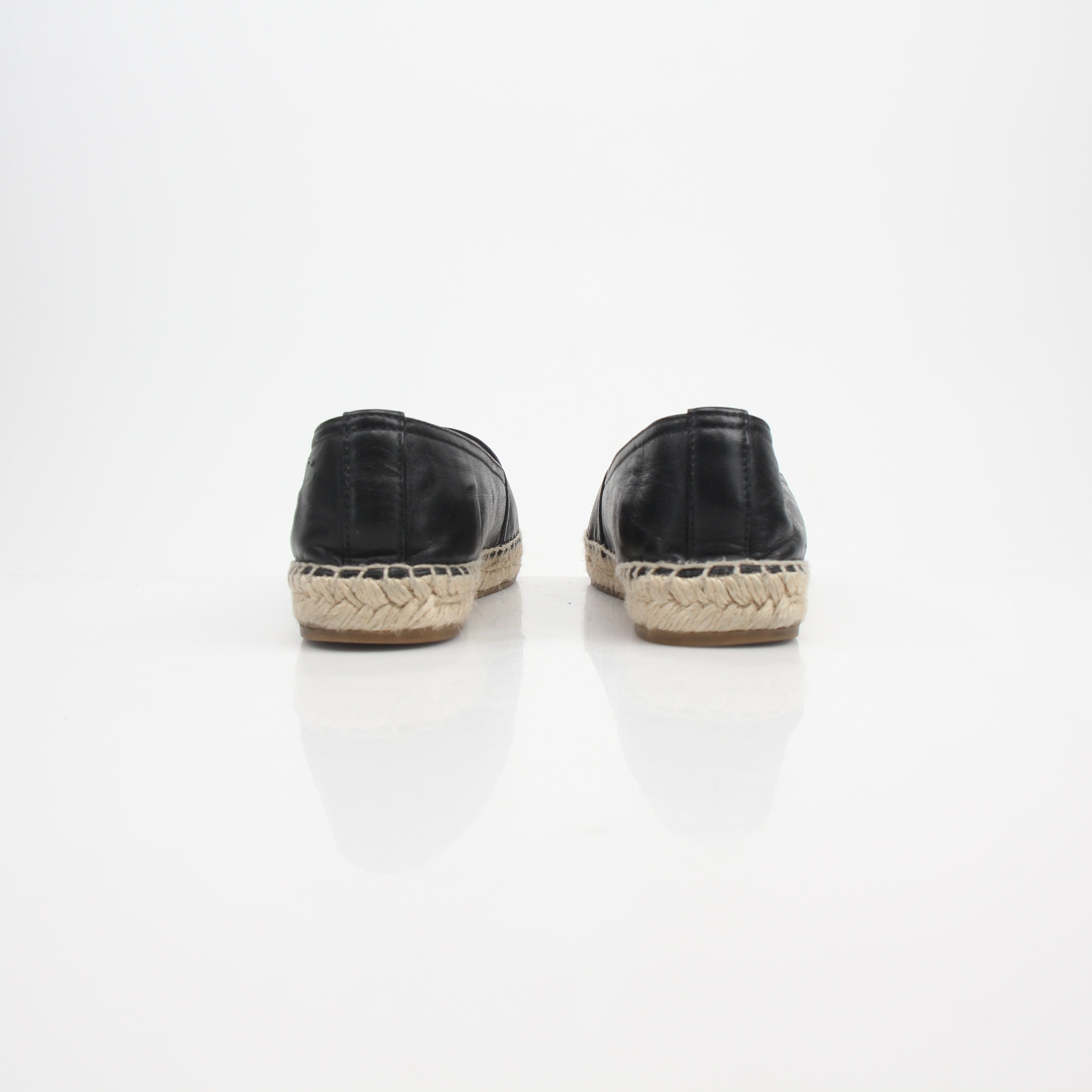 Saint Laurent YSL Logo Embossed Lambskin Espadrille Flats