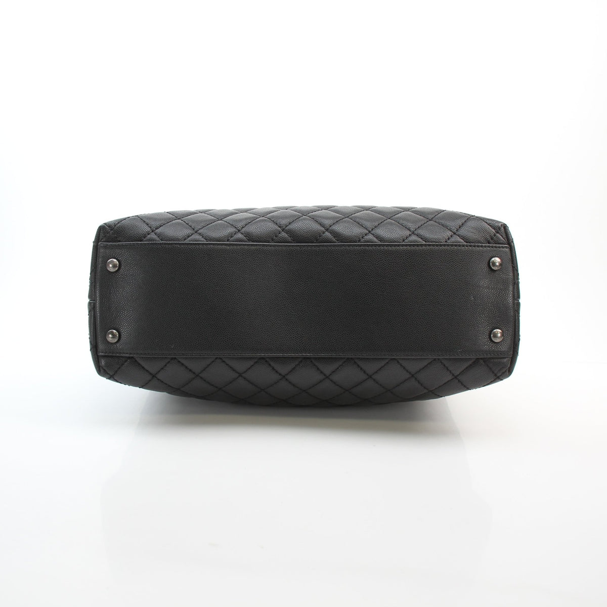 Black caviar leather large Coco Handle flap handbag with structured top handle and gold-tone hardware