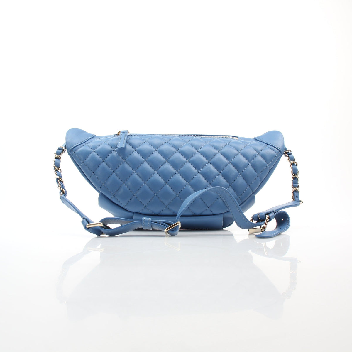 Chanel blue lambskin leather bi-quilted classic waist bag handbag with gold-tone chain and logo clasp