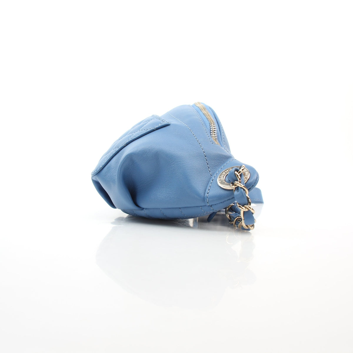 Chanel blue lambskin leather bi-quilted classic waist bag handbag with adjustable strap