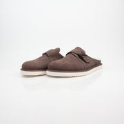 Louis Vuitton Brown Suede LV Buckle Mules
