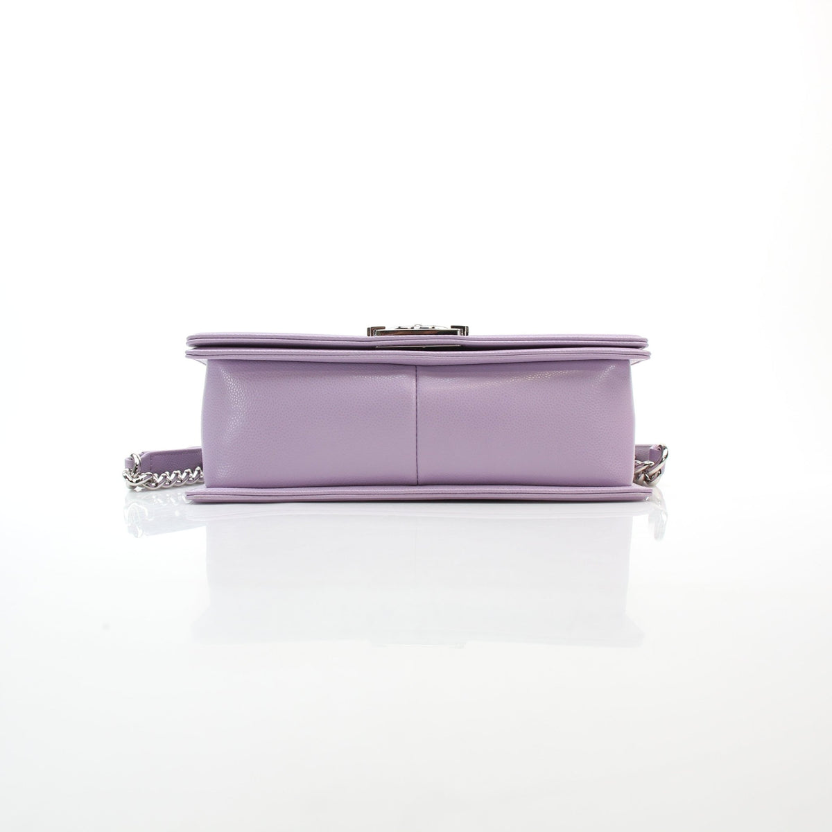 Chanel Lilac Caviar Leather Medium Boy Flap Bag handbag with quilted texture and chain strap