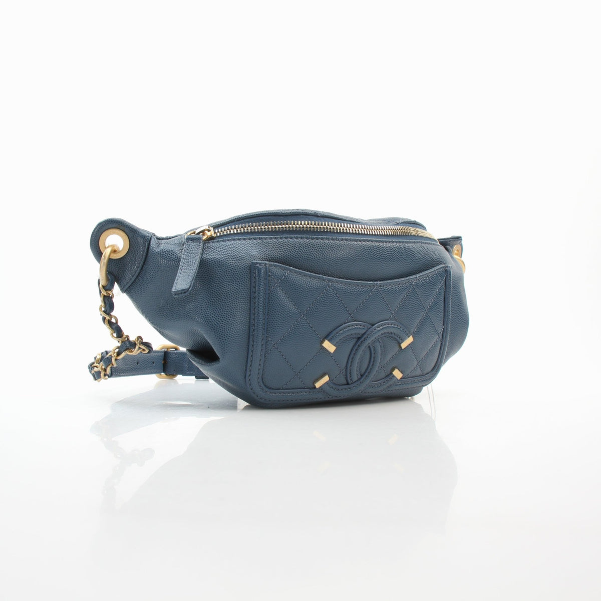 Chanel blue caviar leather CC Filigree waist bag handbag with adjustable strap