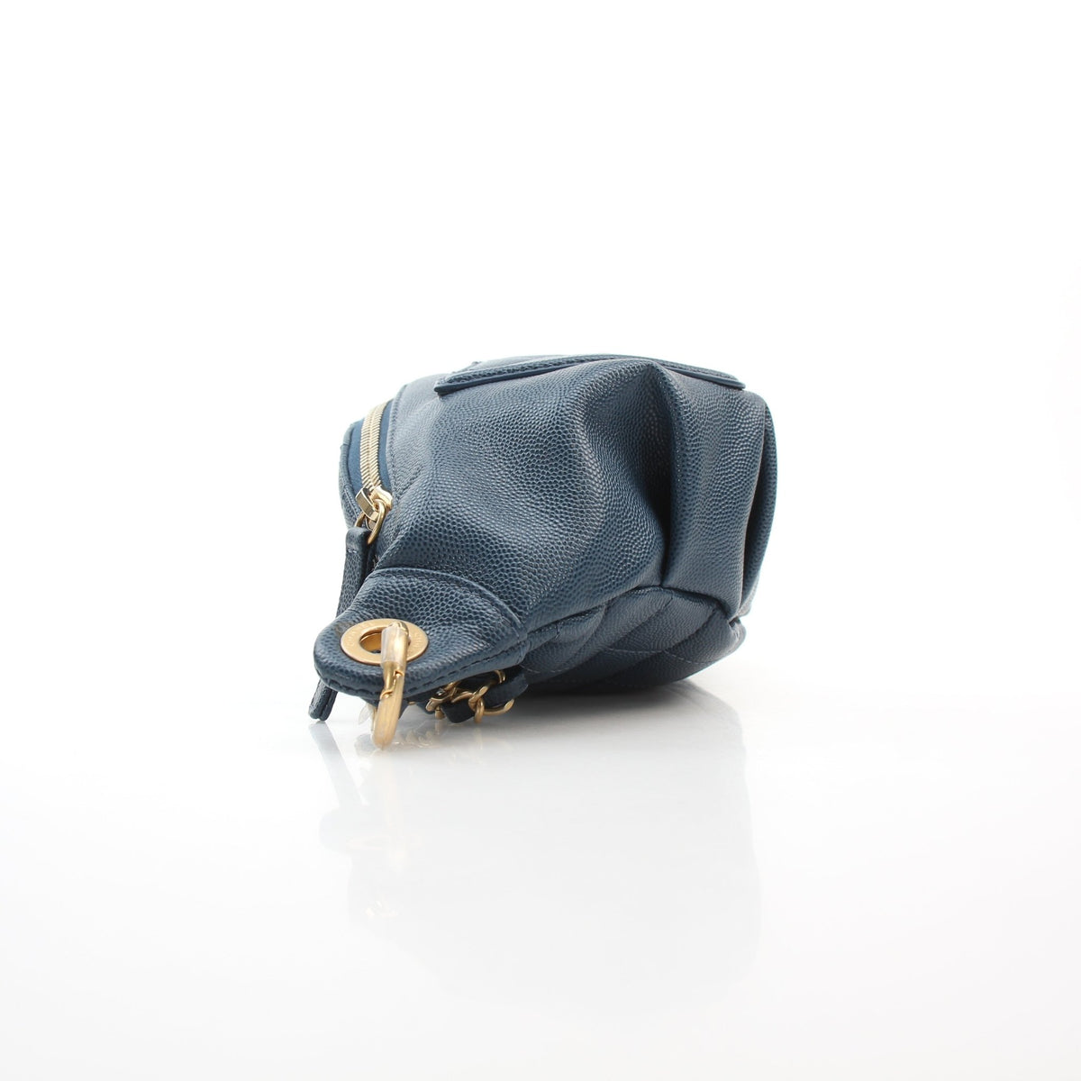 Chanel blue caviar leather CC Filigree waist bag with gold-tone hardware and adjustable strap