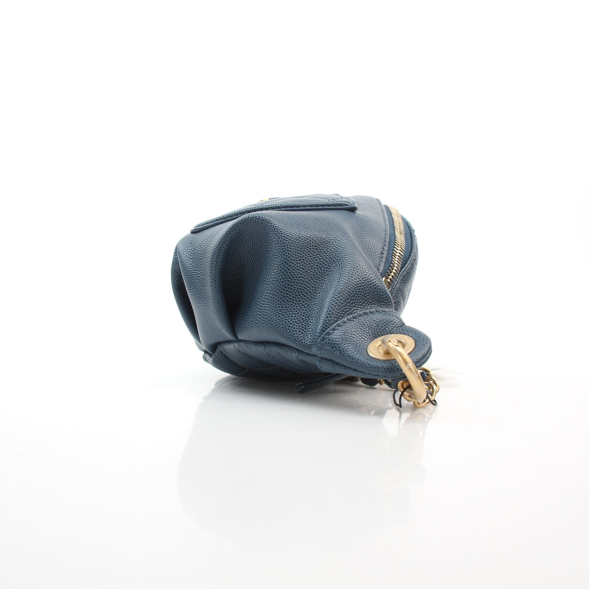 Chanel blue caviar leather CC Filigree waist bag with gold-tone hardware
