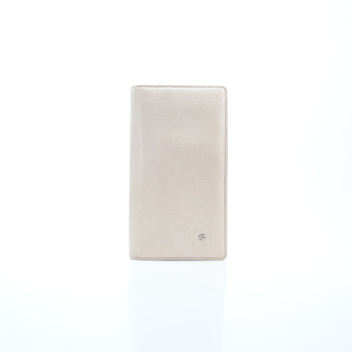 Chanel light pink leather camellia yen wallet by Gold & Beyond
