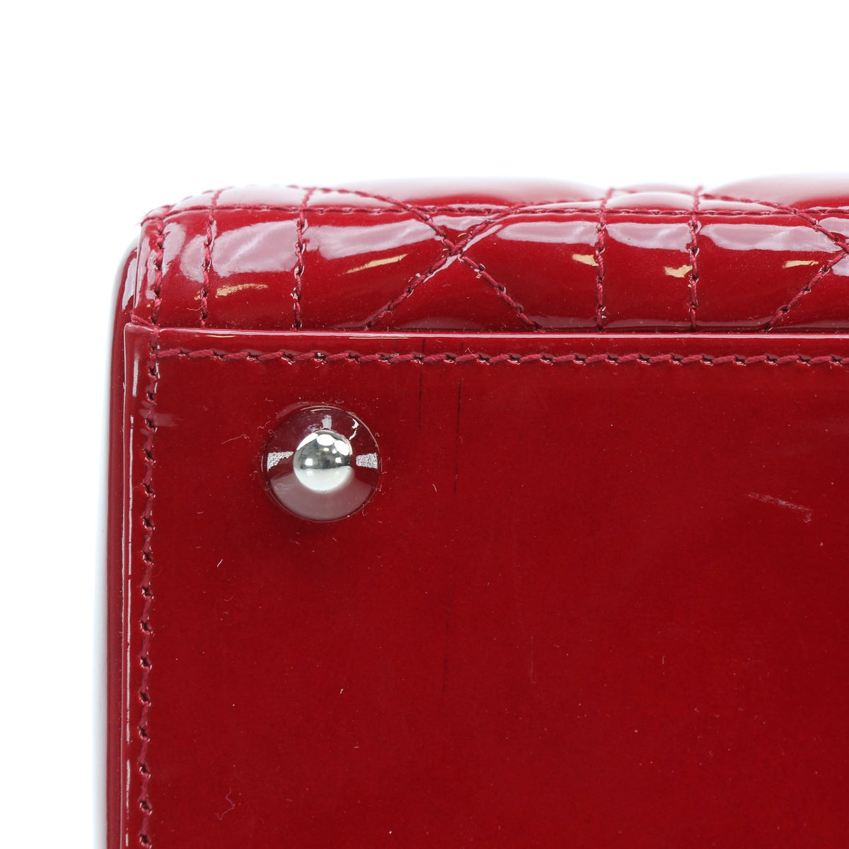 Red patent leather Christian Dior Large Lady Dior handbag with quilted detailing and gold-tone hardware