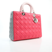 Christian Dior tricolor lambskin large Lady Dior handbag with quilted texture and structured top handles