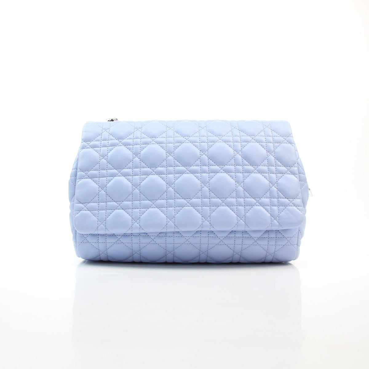 Christian Dior light blue lambskin medium Cannage soft flap handbag with chain strap and silver-tone hardware