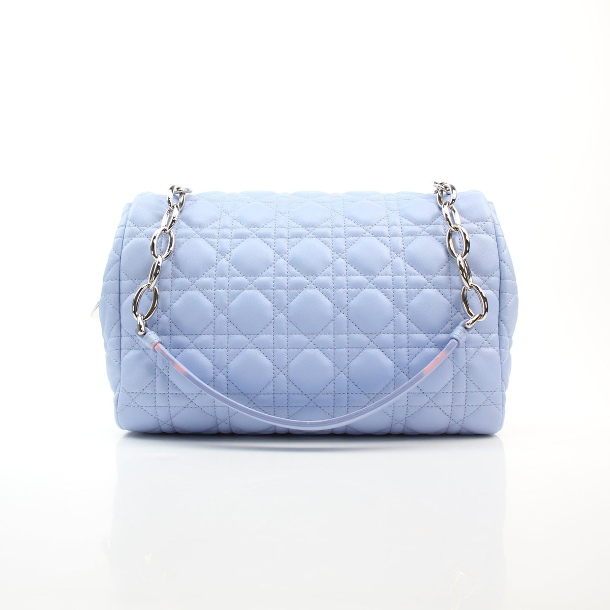Christian Dior light blue lambskin medium Cannage soft flap handbag with quilted texture and chain strap
