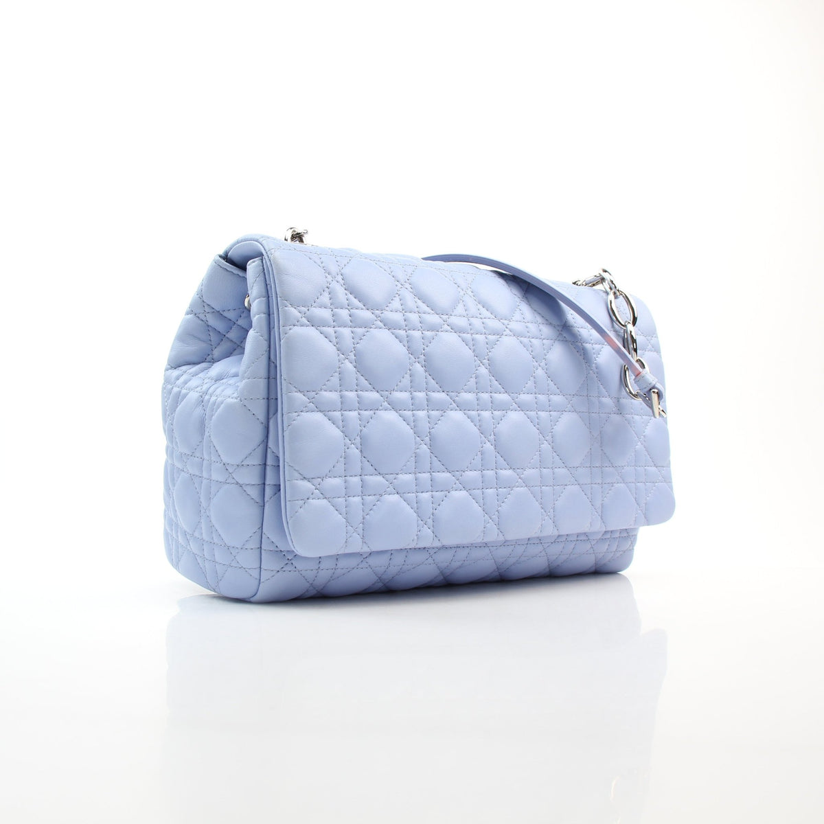 Christian Dior Light Blue Lambskin Medium Cannage Soft Flap Handbag