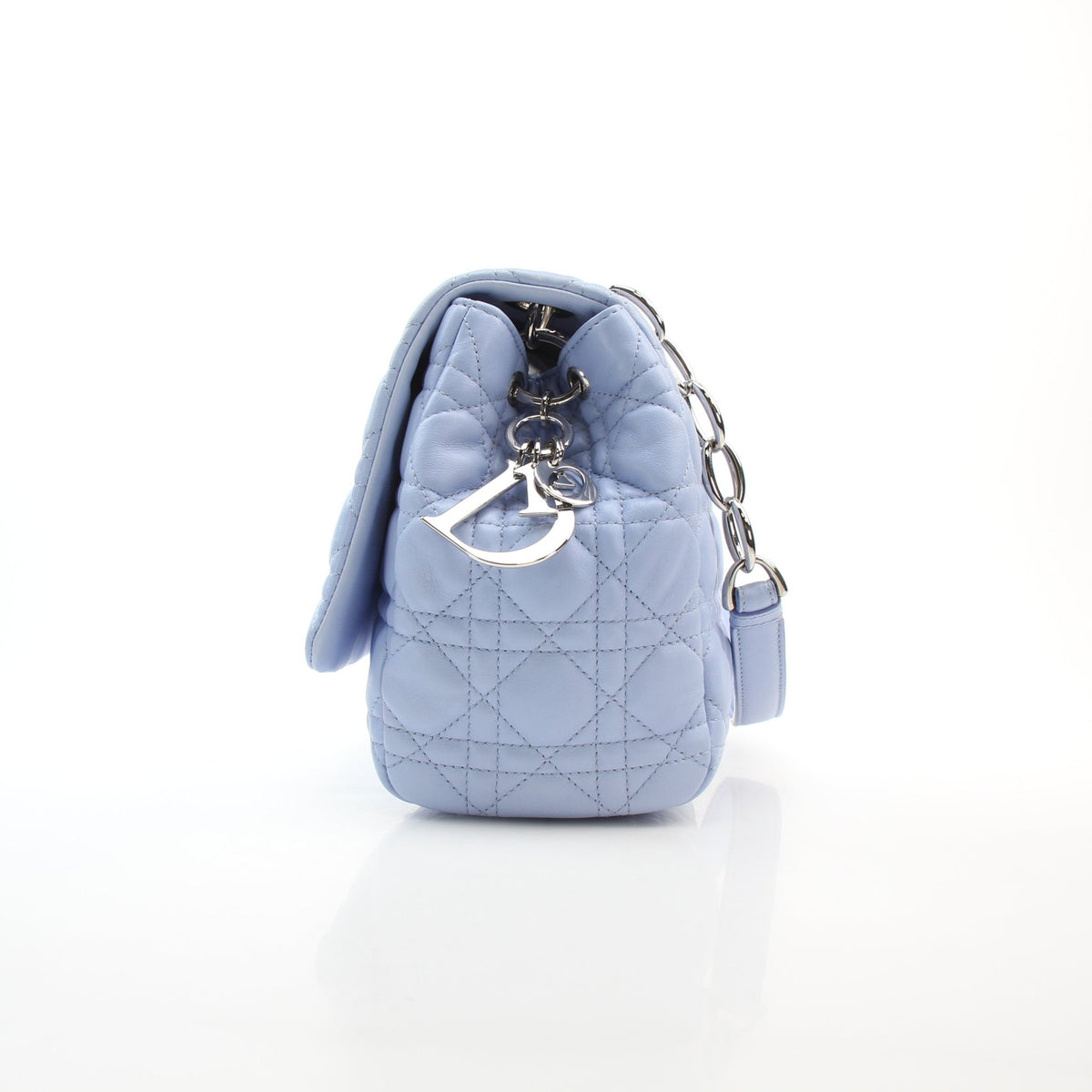 Christian Dior Light Blue Lambskin Medium Cannage Soft Flap Handbag