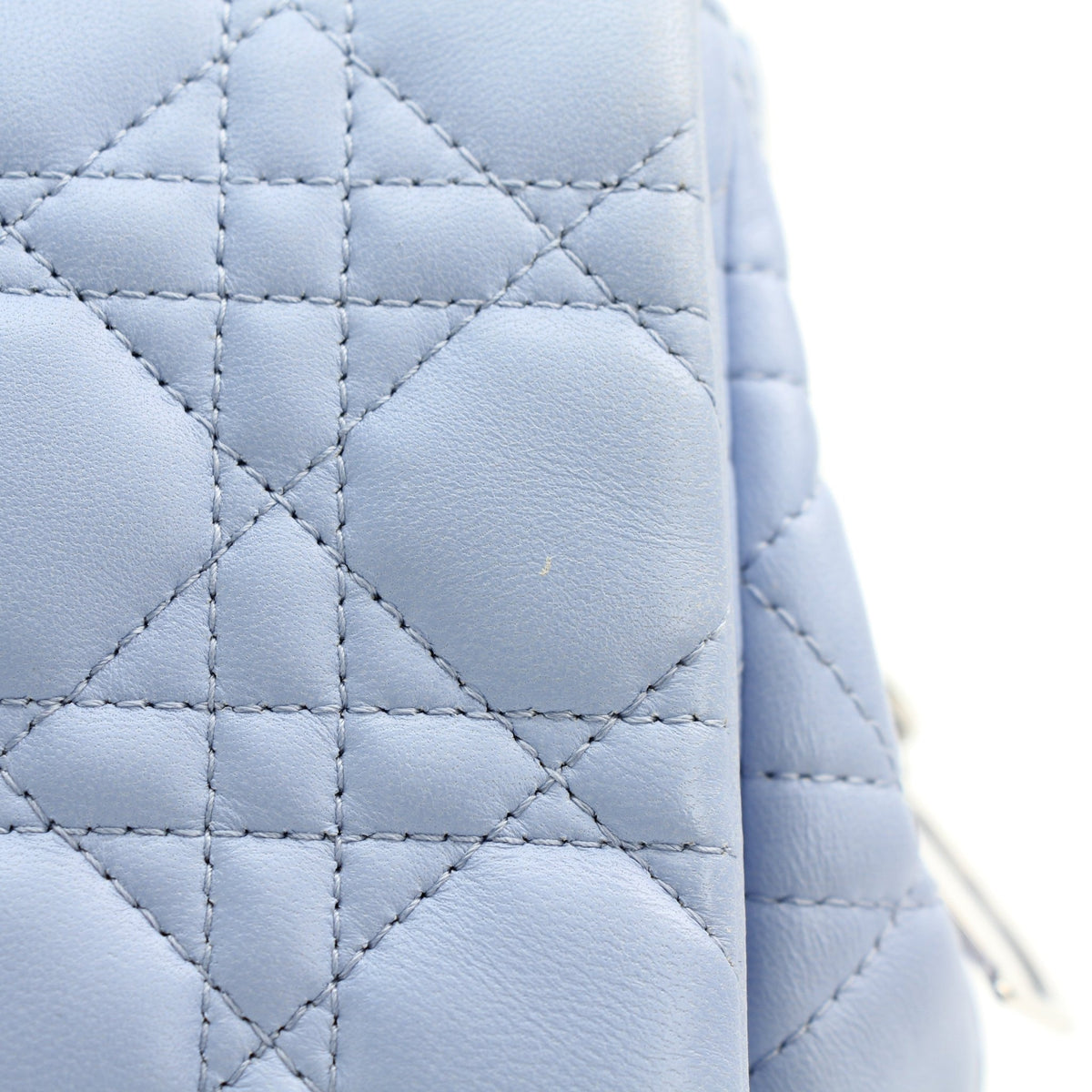 Christian Dior light blue lambskin medium Cannage soft flap handbag with quilted texture and chain strap