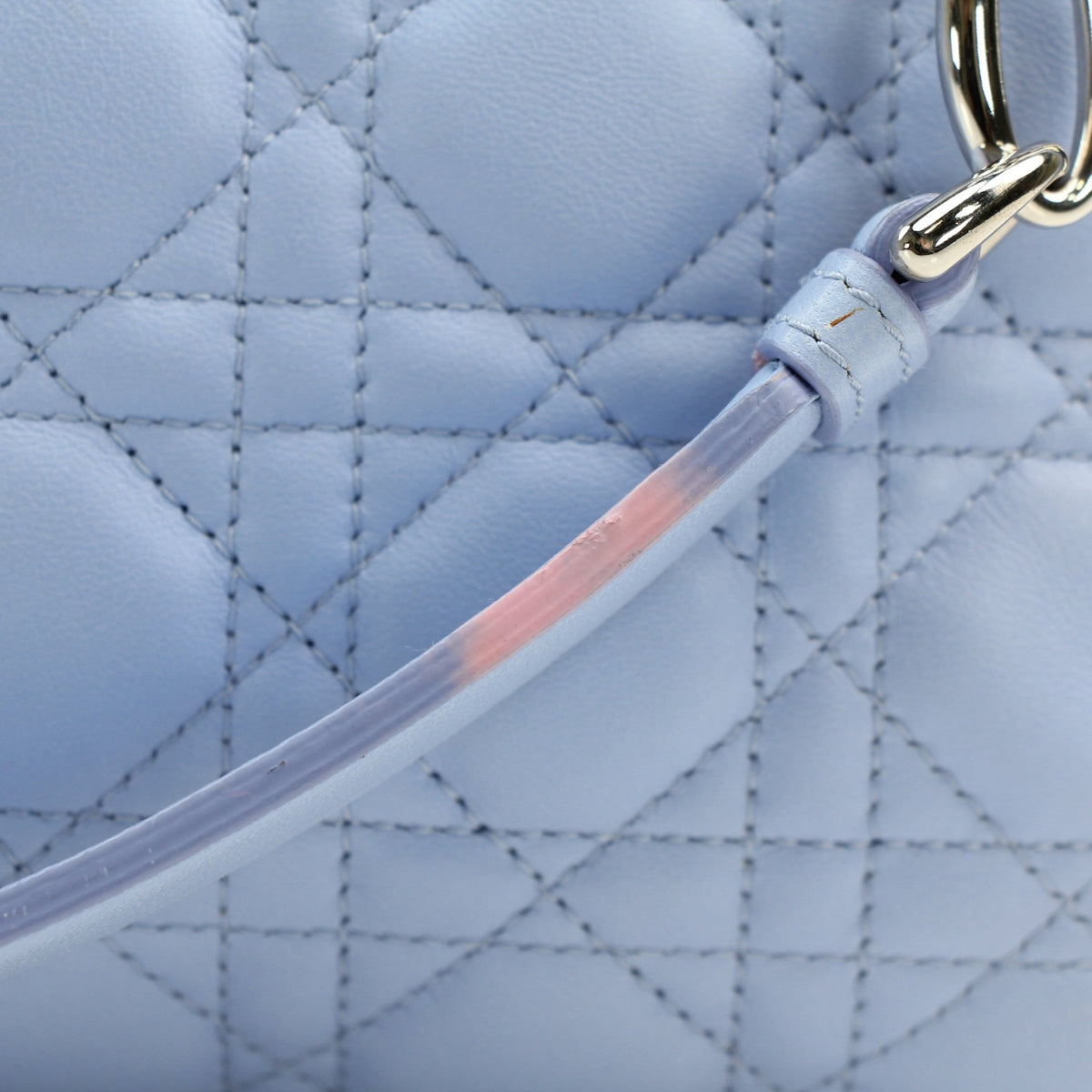 Christian Dior light blue lambskin medium Cannage soft flap handbag with quilted texture and chain strap