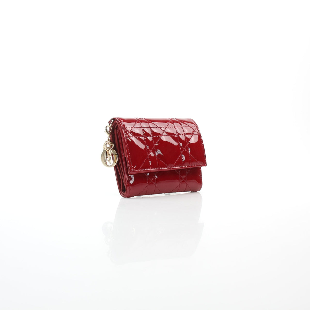 Christian Dior Red Lady Dior Lotus wallet by Gold & Beyond, featuring quilted leather and gold-tone hardware