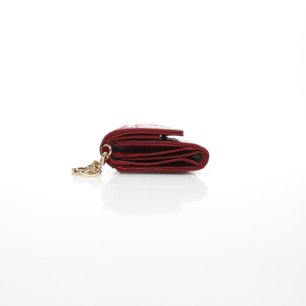 Red Christian Dior Lady Dior Lotus wallet by Gold & Beyond, featuring quilted leather and gold-tone hardware