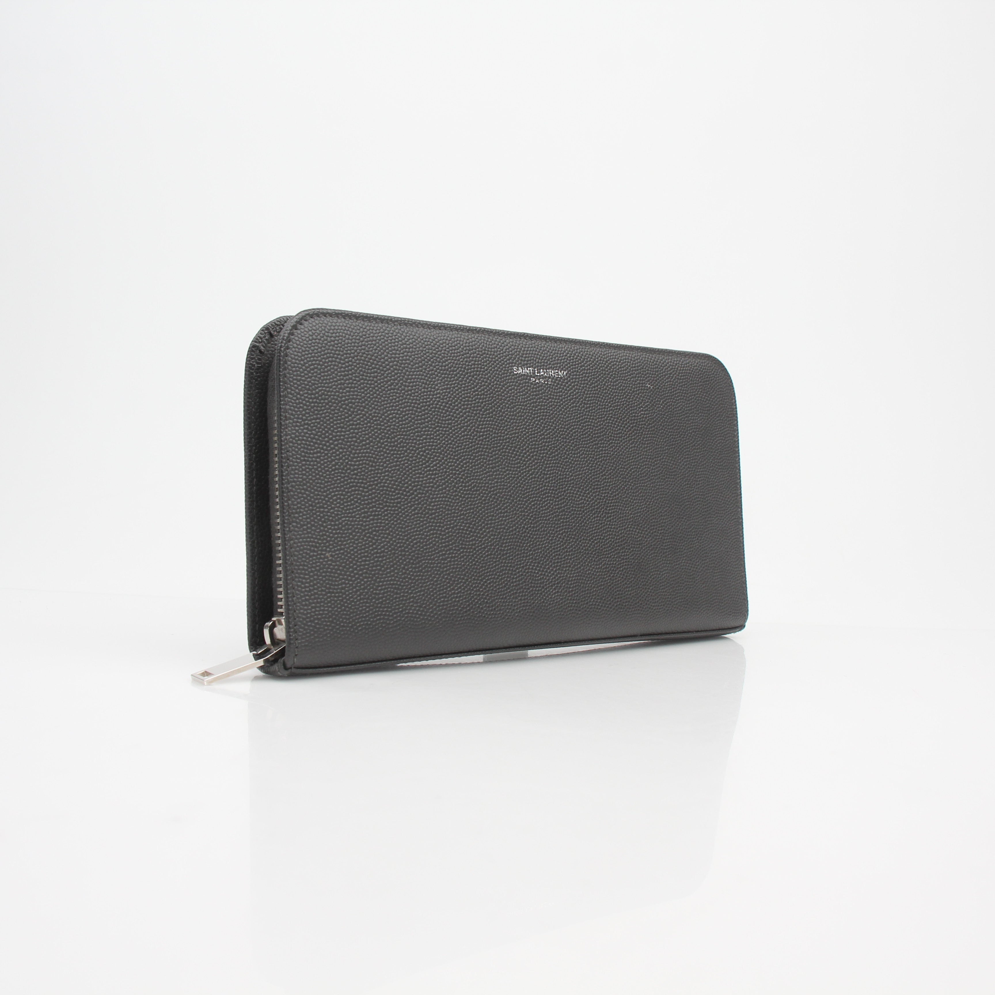 Saint Laurent Grain de Poudre Leather Zip Wallet