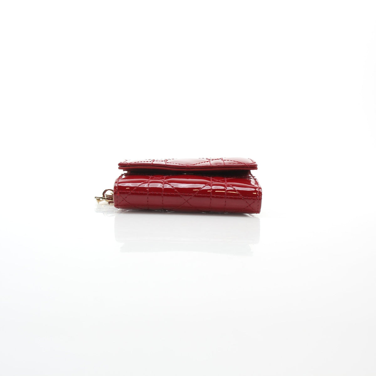 Christian Dior Red Lady Dior Lotus Wallet by Gold & Beyond, featuring quilted leather and gold-tone hardware