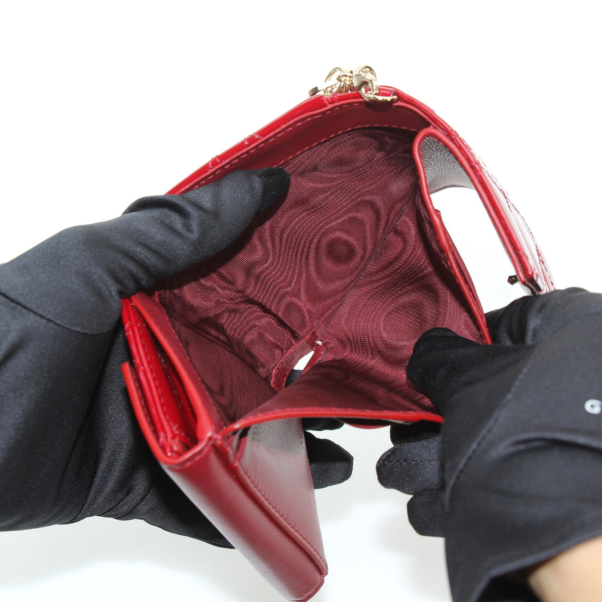 Christian Dior red Lady Dior Lotus wallet by Gold & Beyond, front view with quilted leather and gold-tone hardware