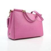 Pink textured leather Sicily top handle tote bag by Dolce & Gabbana, large handbag view